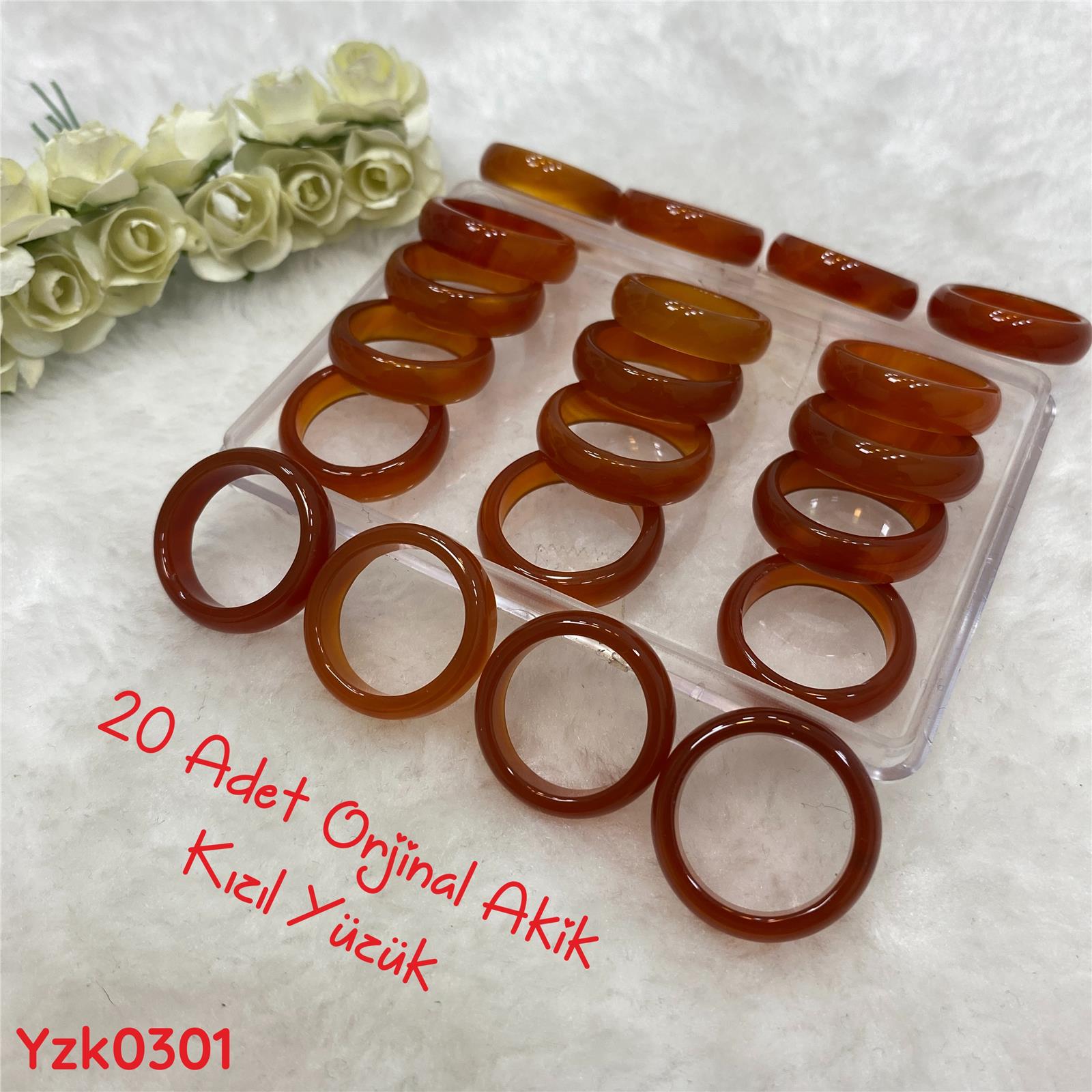 ZA-011 20 Adet Orjinal Akik Yüzük Kızıl