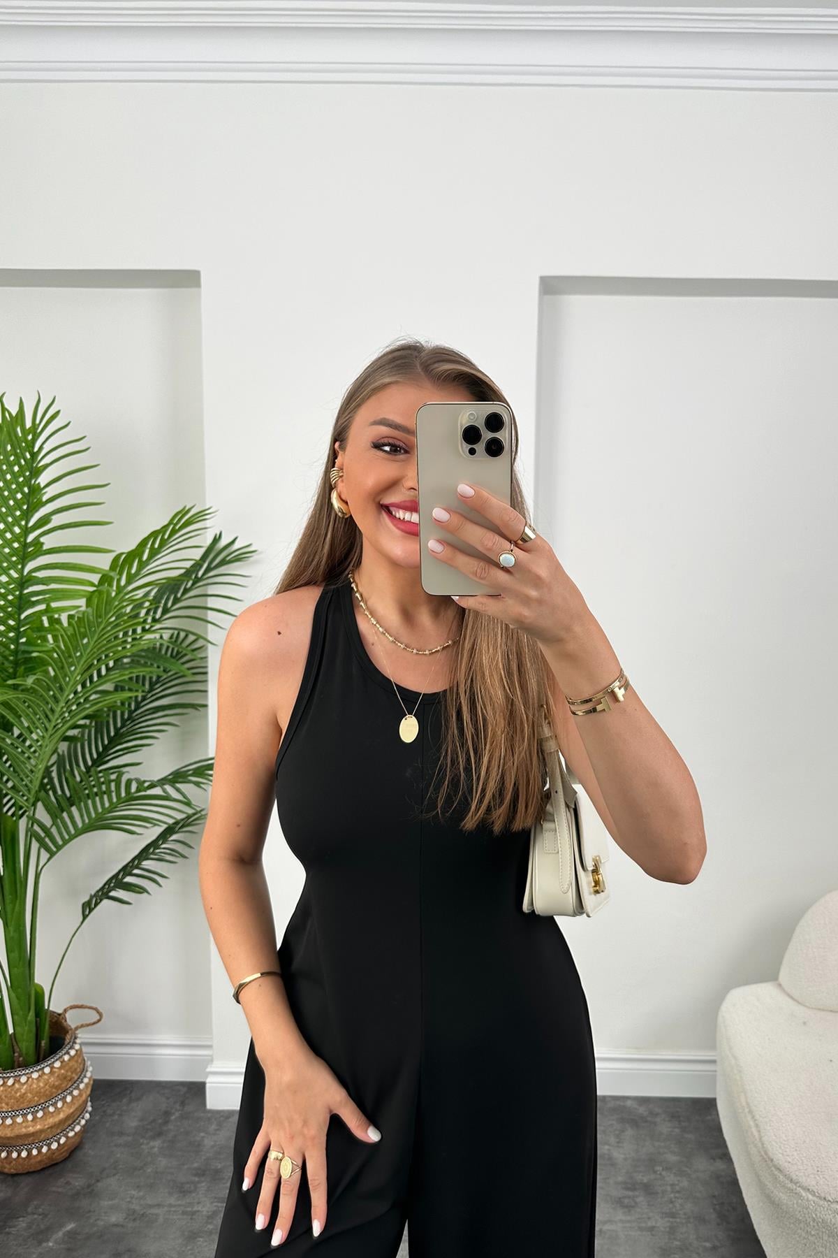 1. Sınıf Kalite Oyhs Model Halter Yaka Likralı Tulum Siyah