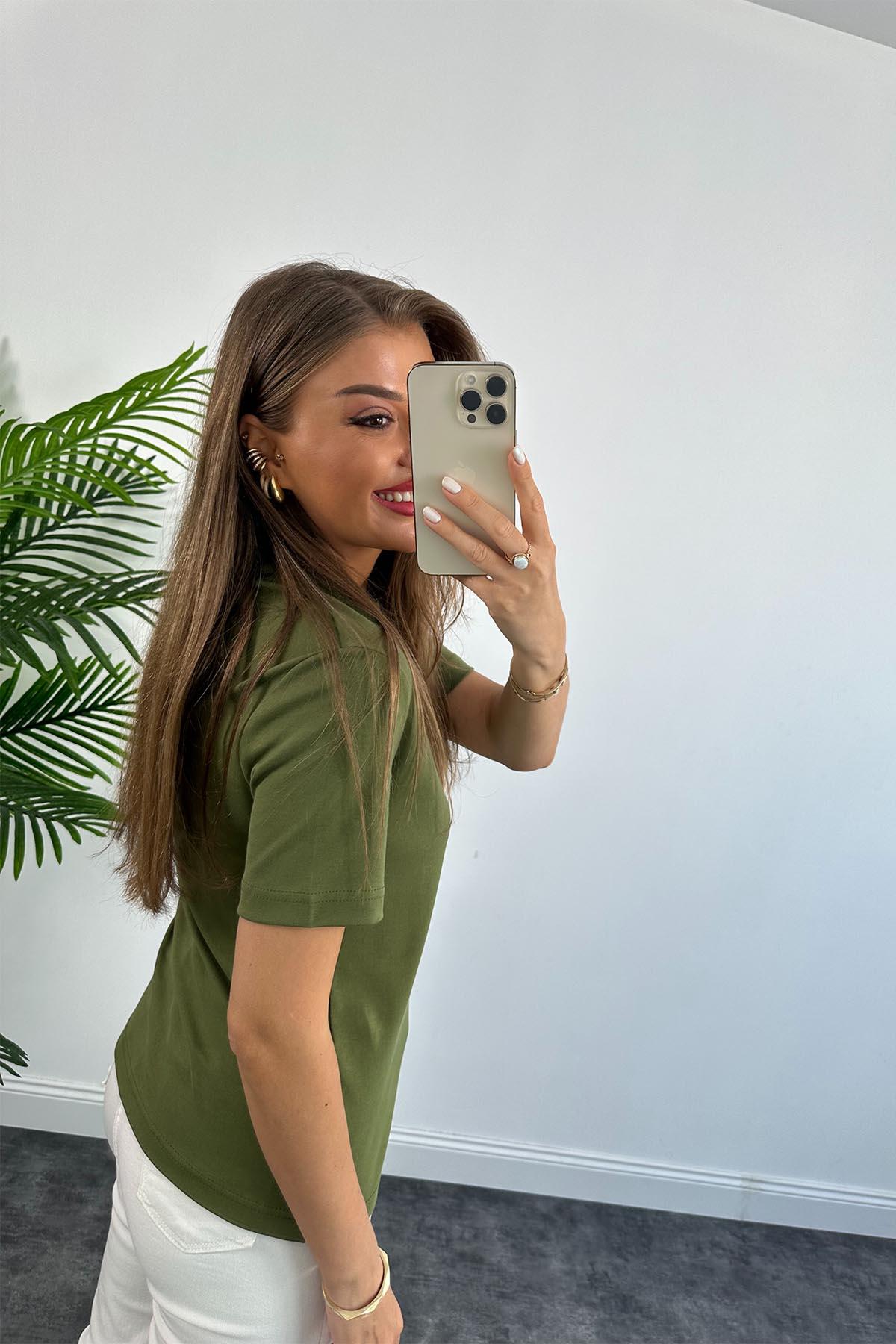 1. Sınıf Kalite Massi Model %100 Pamuklu Lüx Basic Tshirt Haki Yeşili