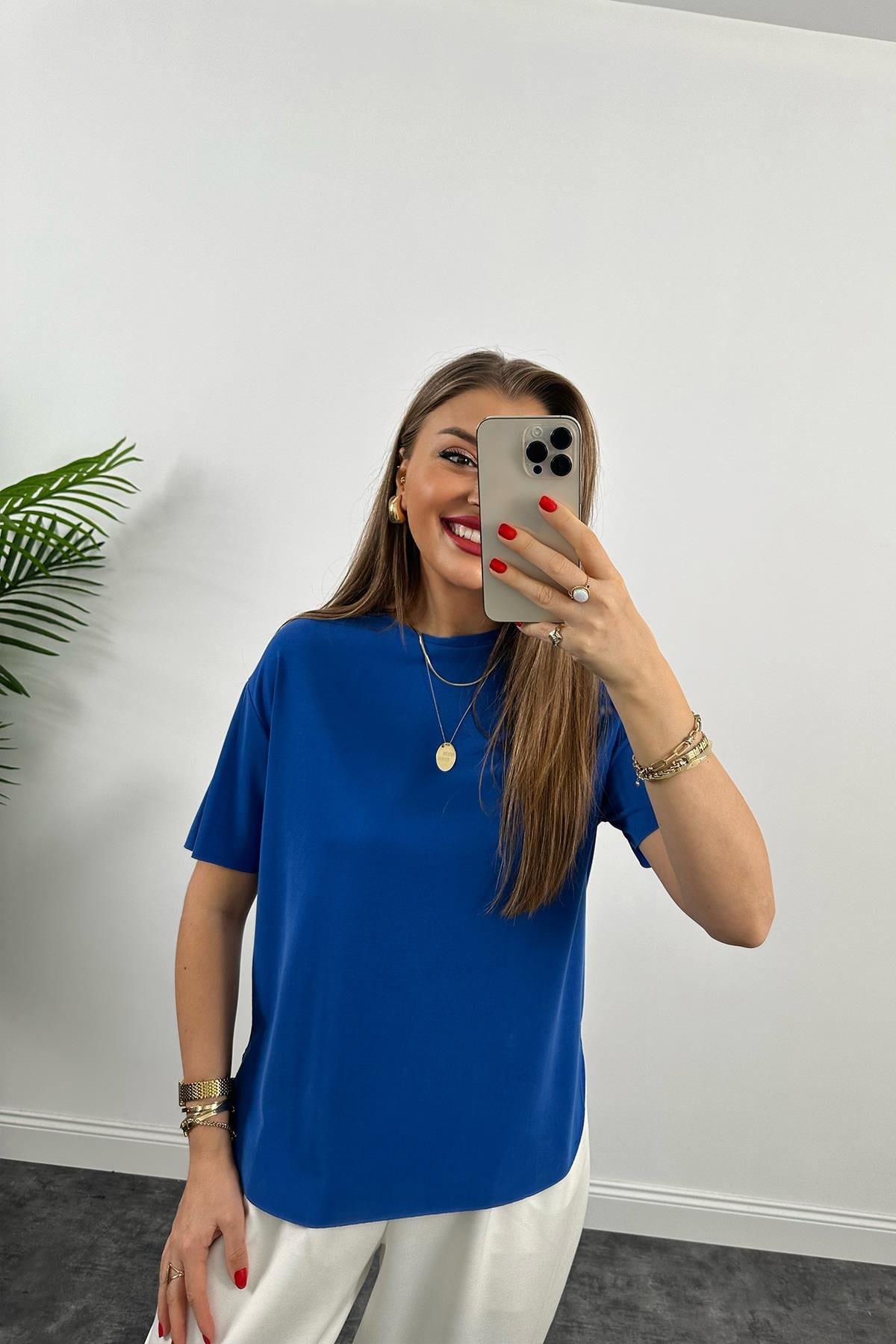 1. Sınıf Kalite Modal Kumaş Oysh Basic Tshirt Mavi