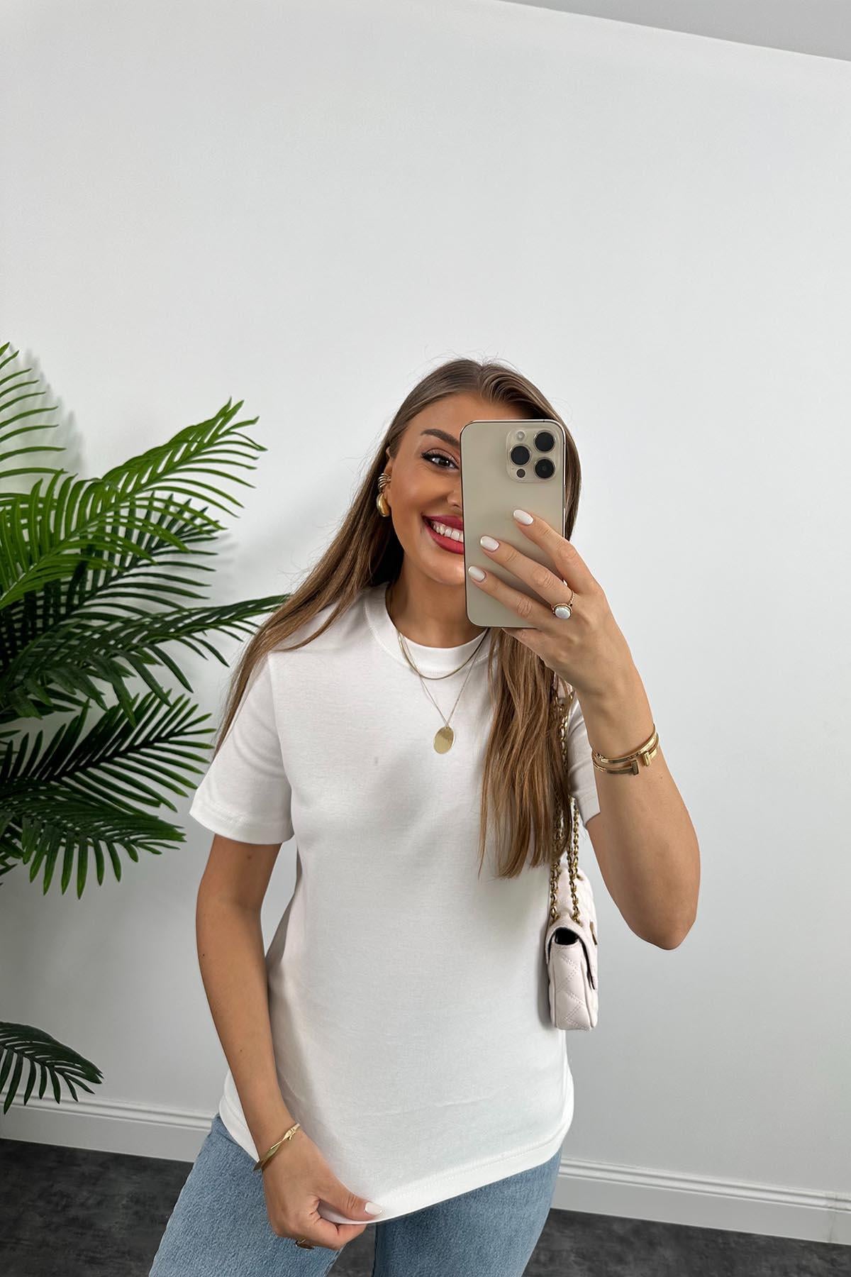 1. Sınıf Kalite Massi Model %100 Pamuklu Lüx Basic Tshirt Beyaz