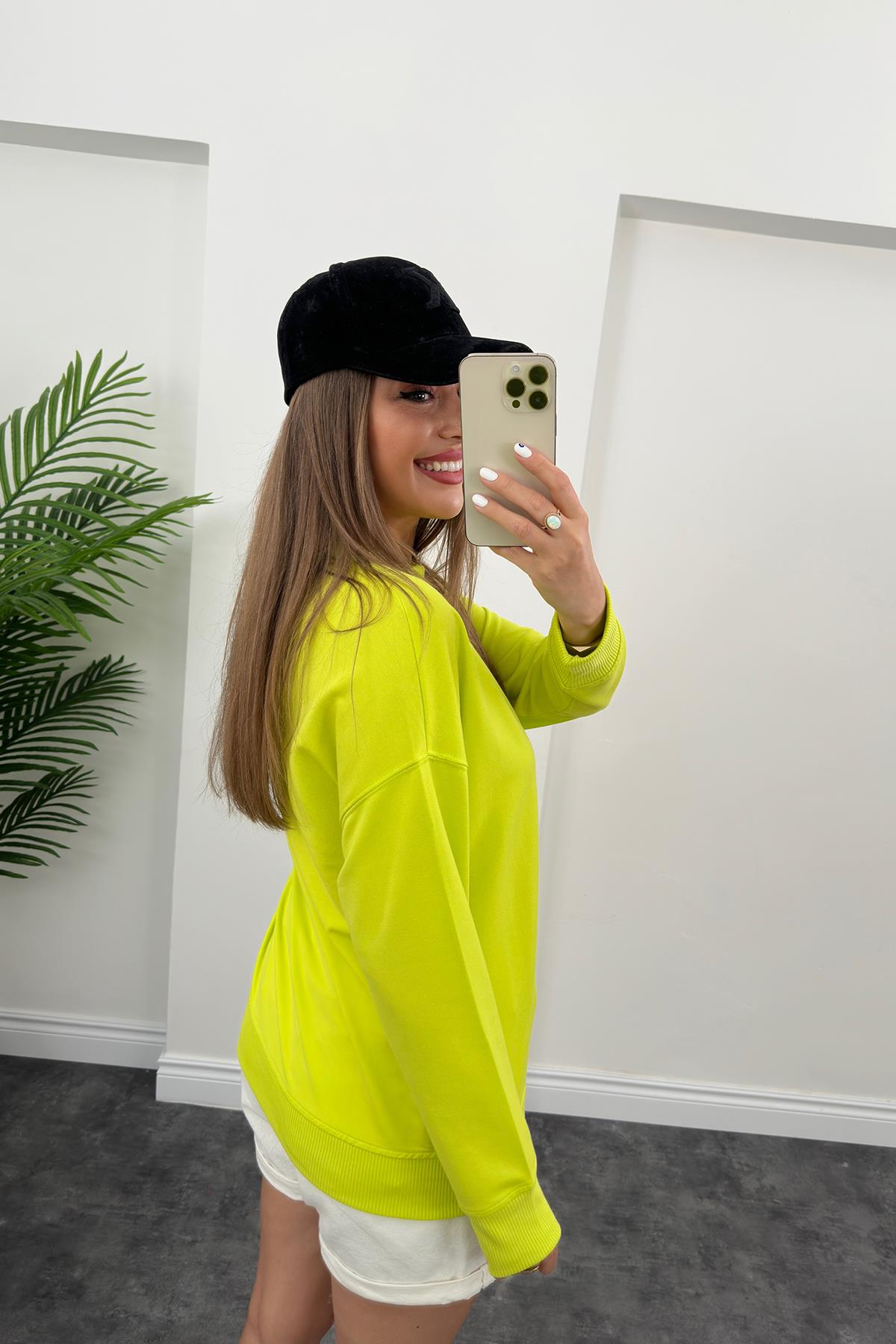 1. Sınıf Kalite Basic Sweat Neon Yeşil
