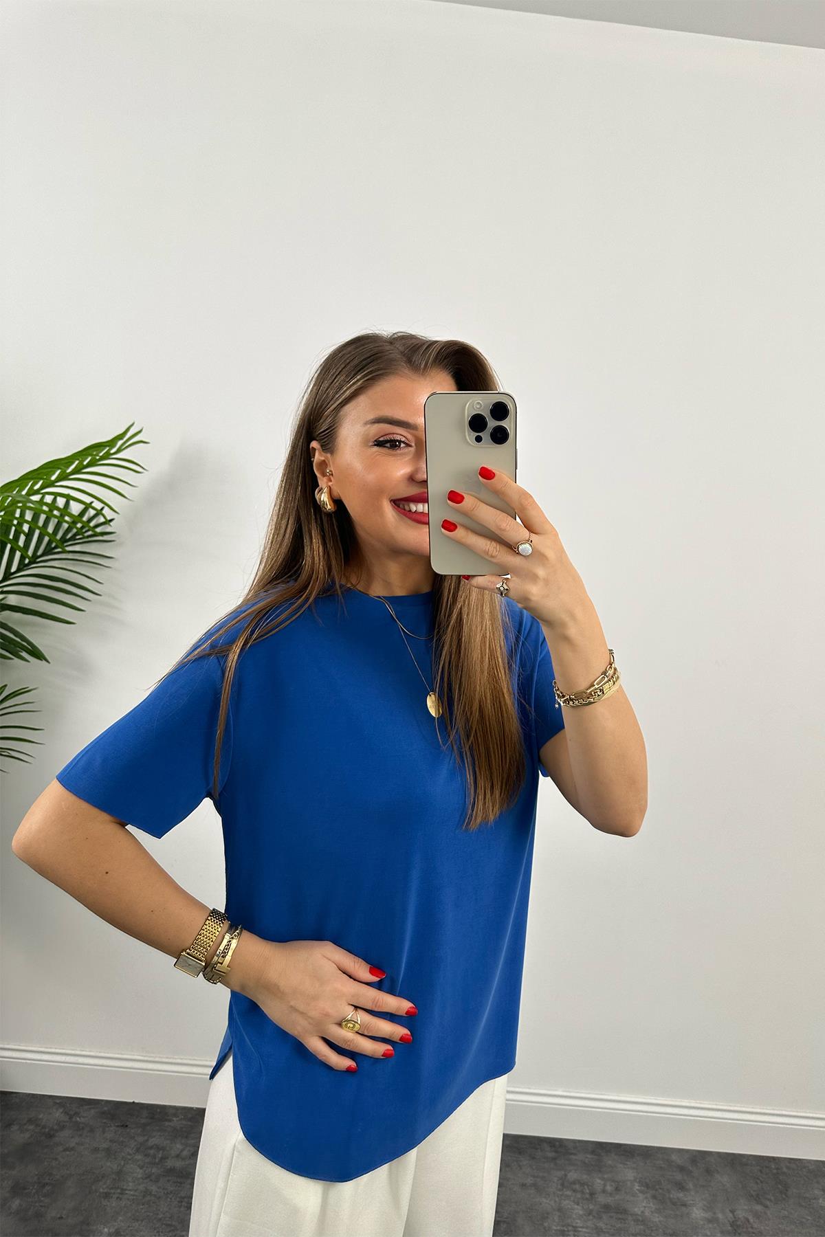 1. Sınıf Kalite Modal Kumaş Oysh Basic Tshirt Mavi