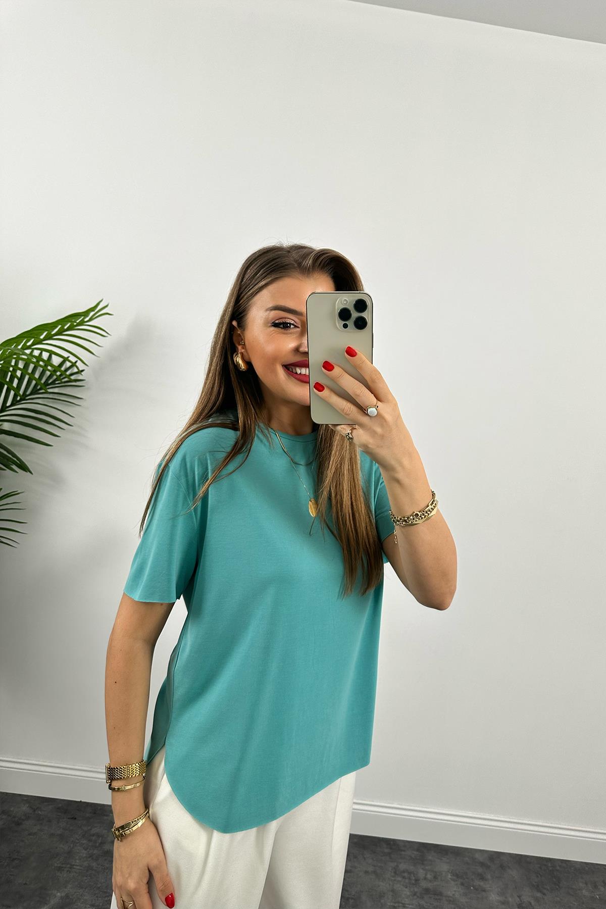 1. Sınıf Kalite Modal Kumaş Oysh Basic Tshirt Turkuaz