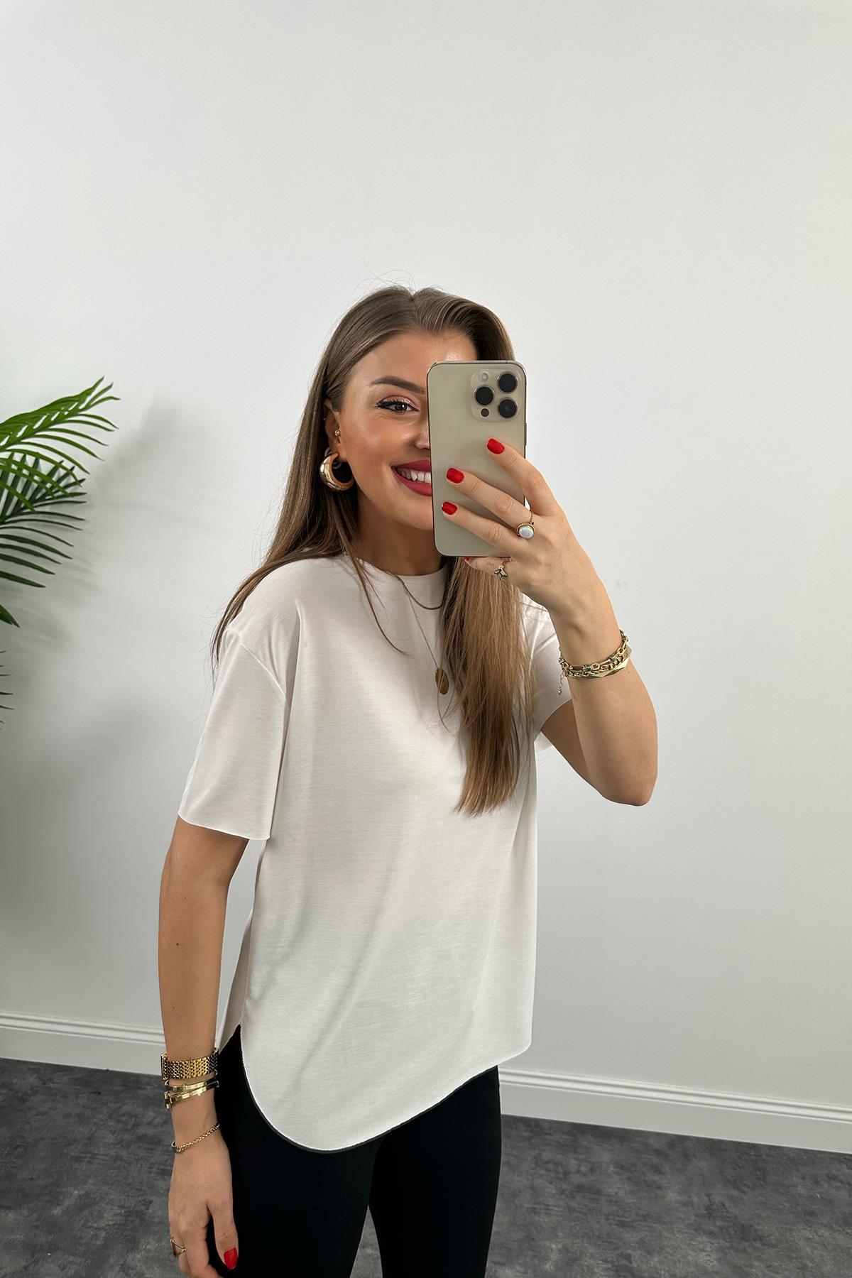 1. Sınıf Kalite Modal Kumaş Oysh Basic Tshirt Ekru 