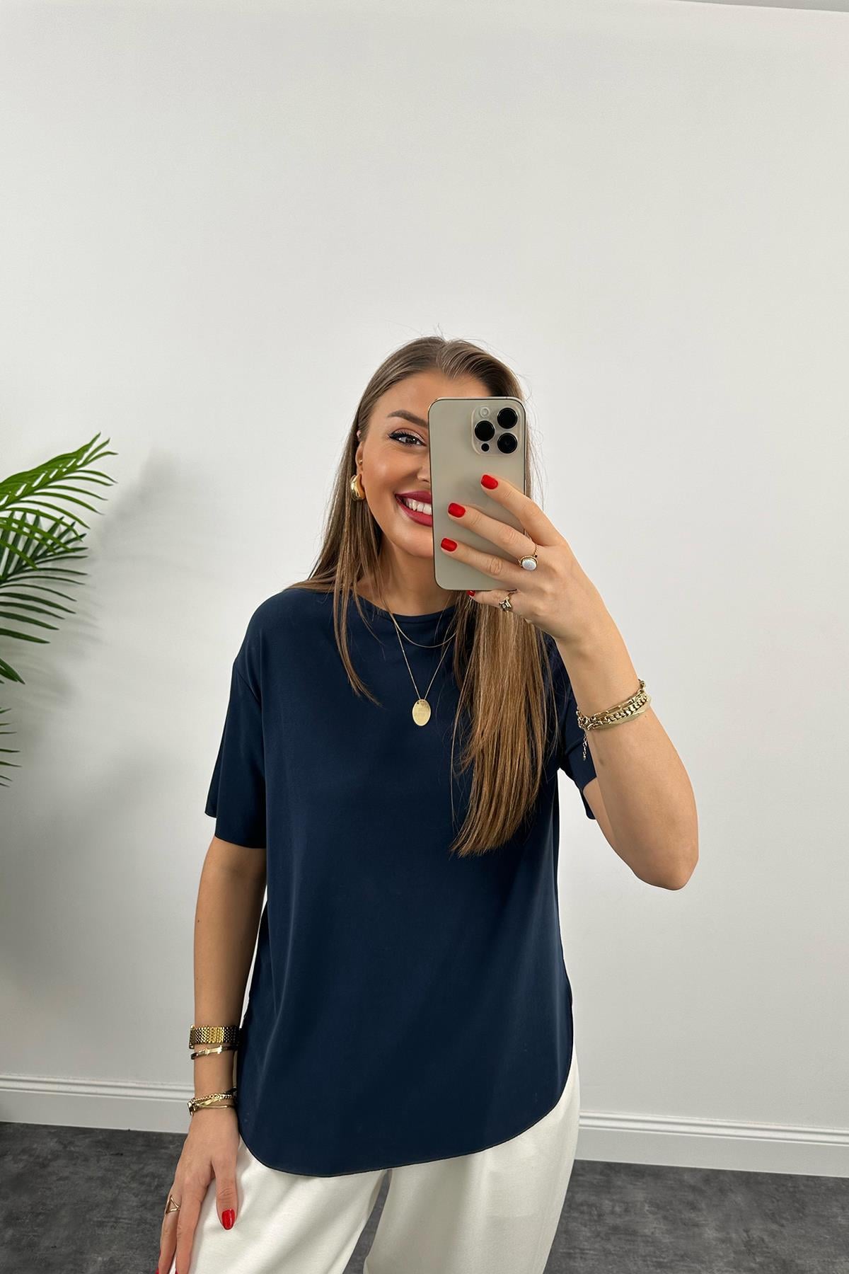 1. Sınıf Kalite Modal Kumaş Oysh Basic Tshirt Yıkamalı Lacivert
