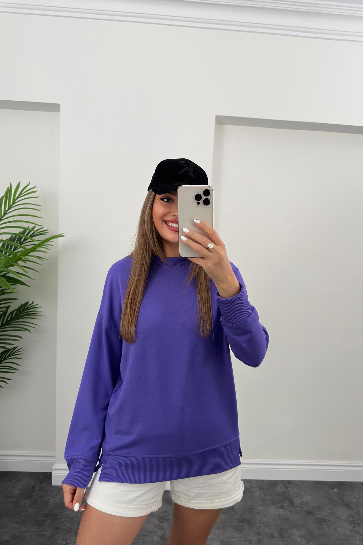 1. Sınıf Kalite Basic Sweat Mor