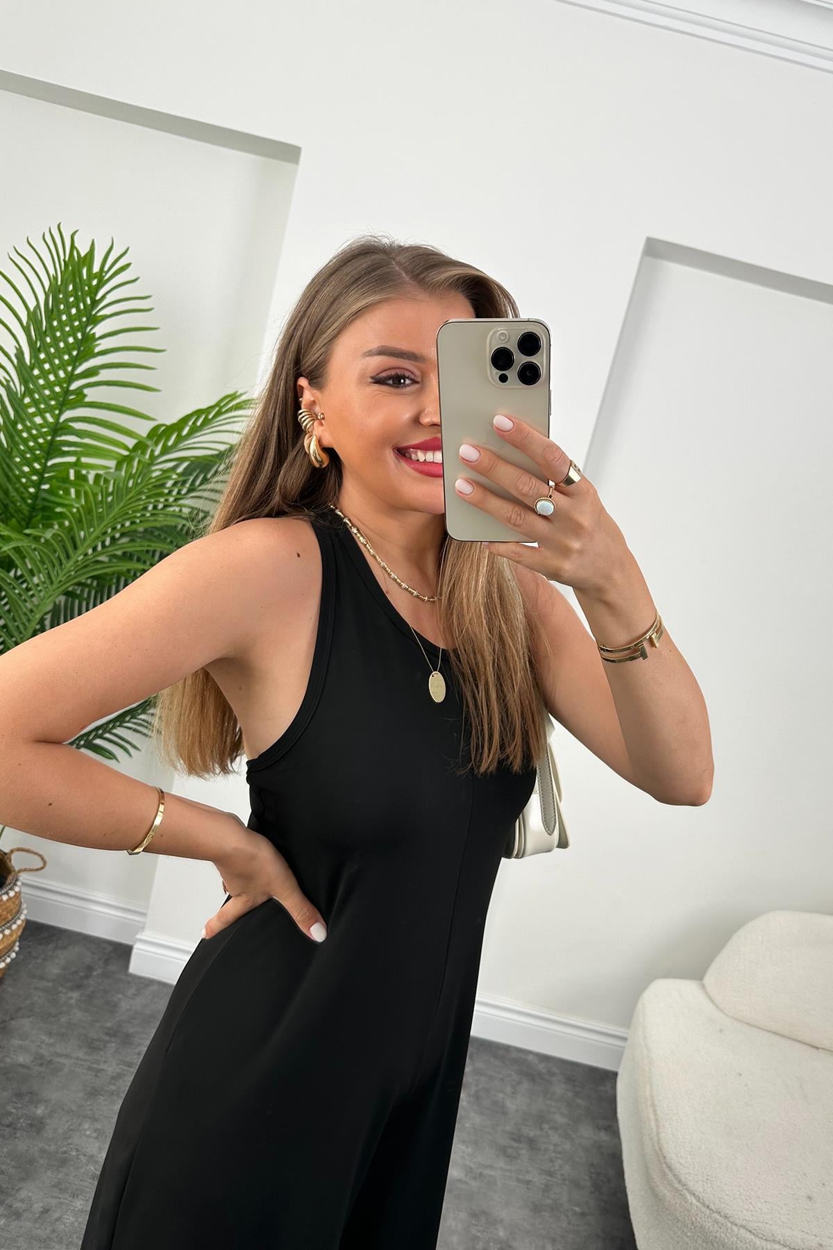 1. Sınıf Kalite Oyhs Model Halter Yaka Likralı Tulum Siyah
