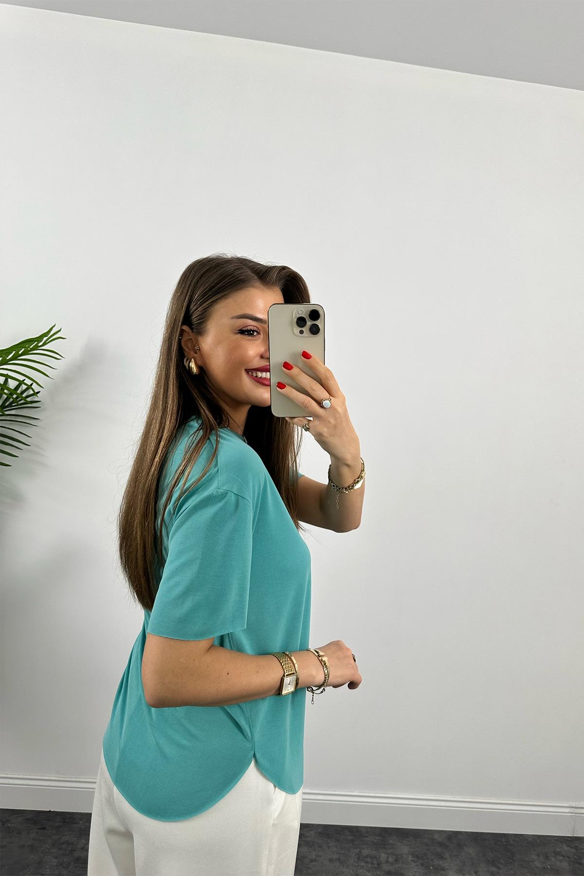 1. Sınıf Kalite Modal Kumaş Oysh Basic Tshirt Turkuaz