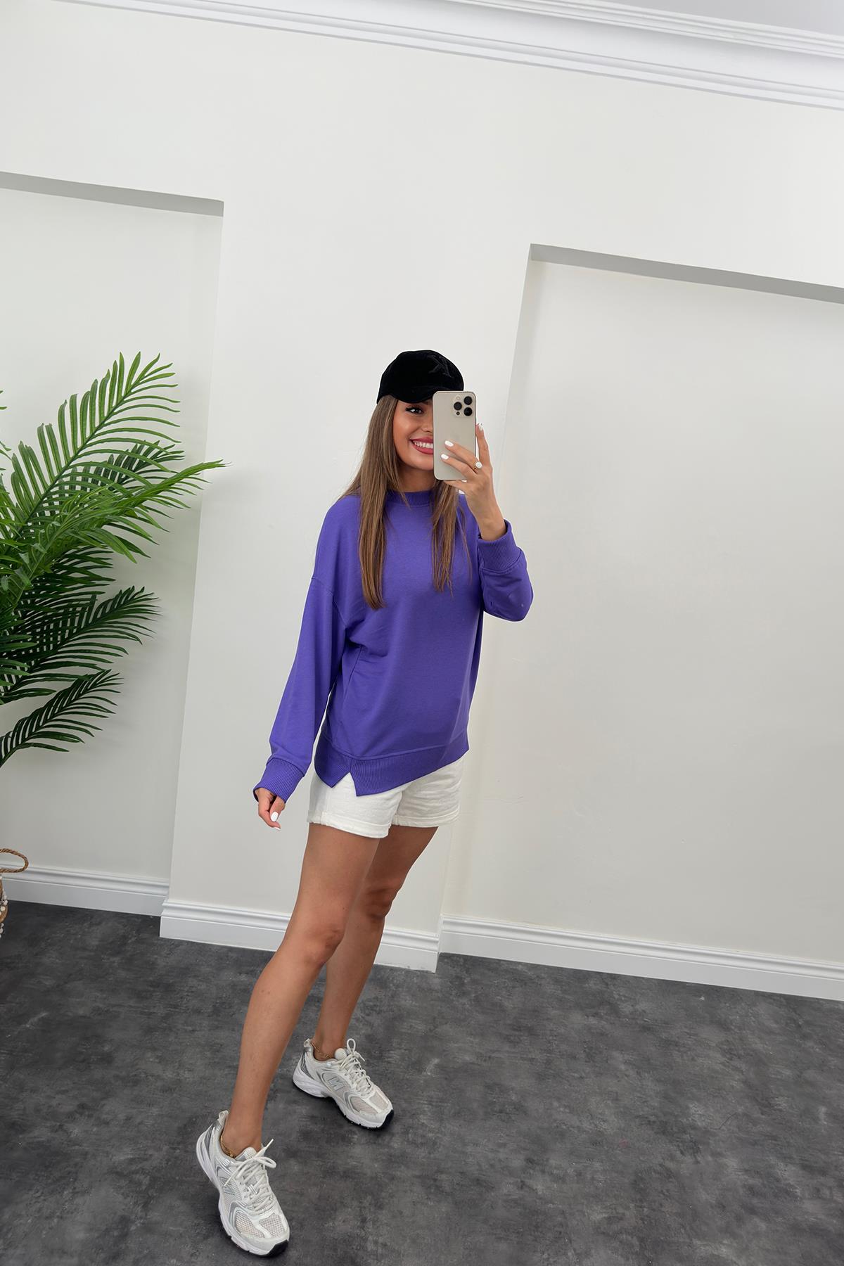 1. Sınıf Kalite Basic Sweat Mor