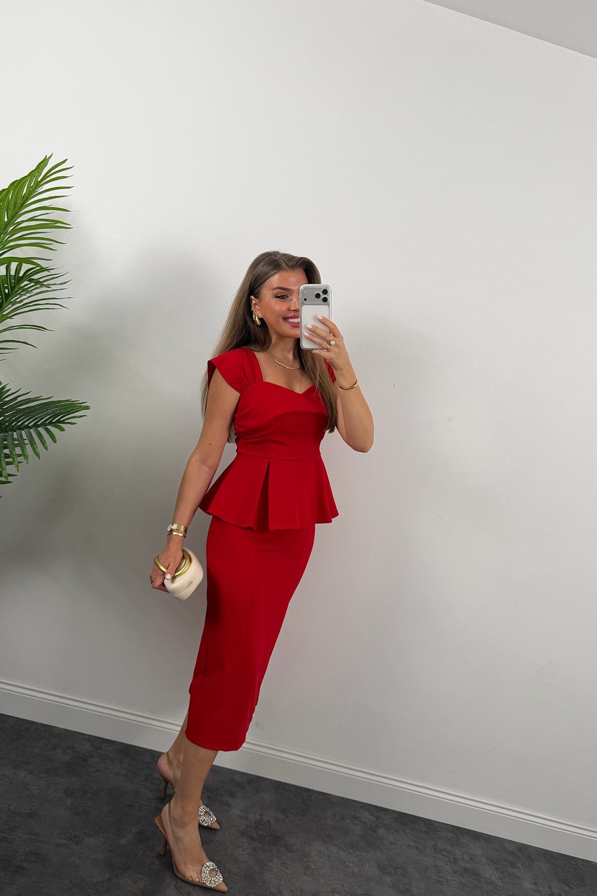 Amore Premium Seri Etek Bluz Takım Kırmızı