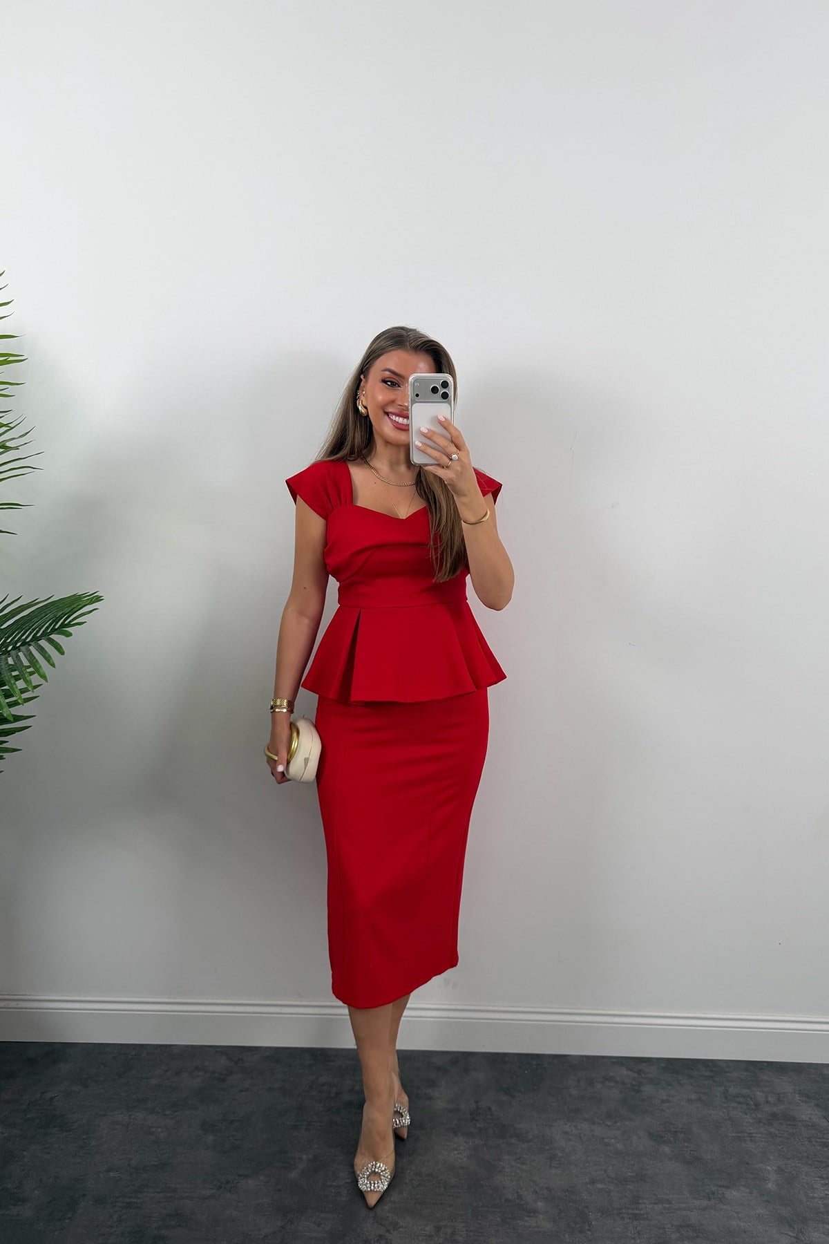 Amore Premium Seri Etek Bluz Takım Kırmızı