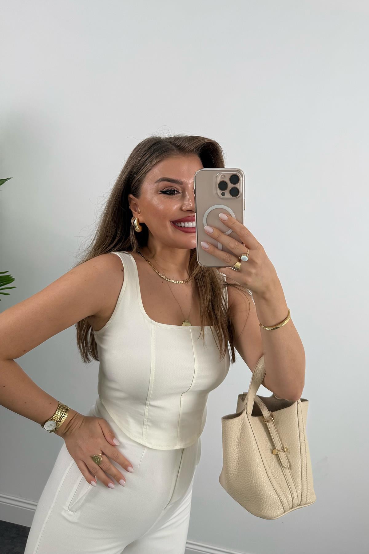 Bebe Marka Likralı Tensel Jean Bluz Ekru