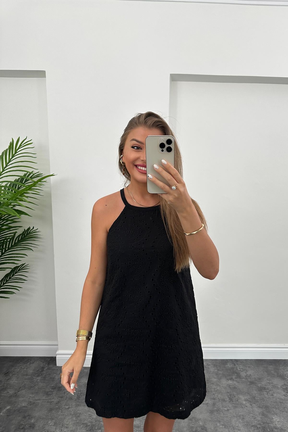 Bebe Plus Nakışlı Astarlı Elbise Siyah