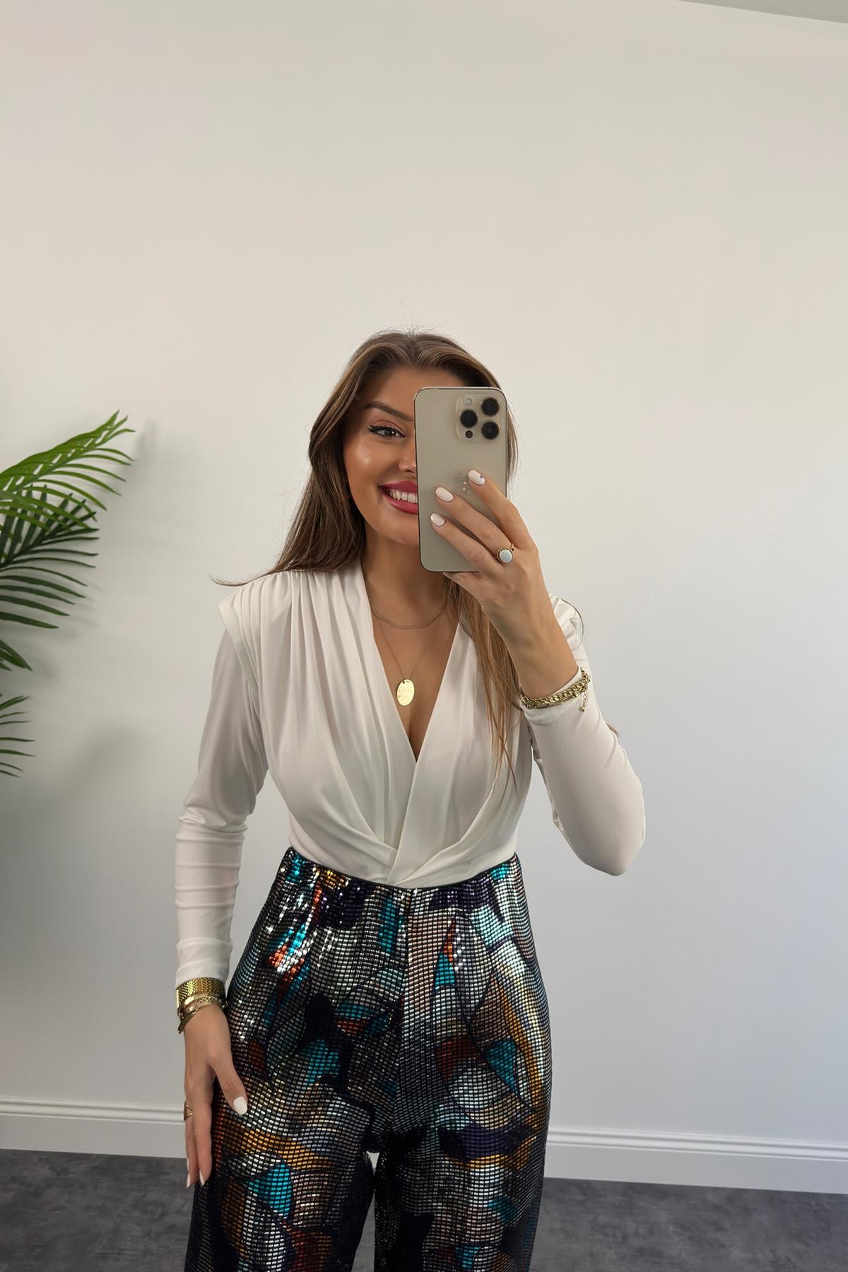 Bebe Plus Premium Seri Likralı Renkli Pul Payet Palazzo Pantolon
