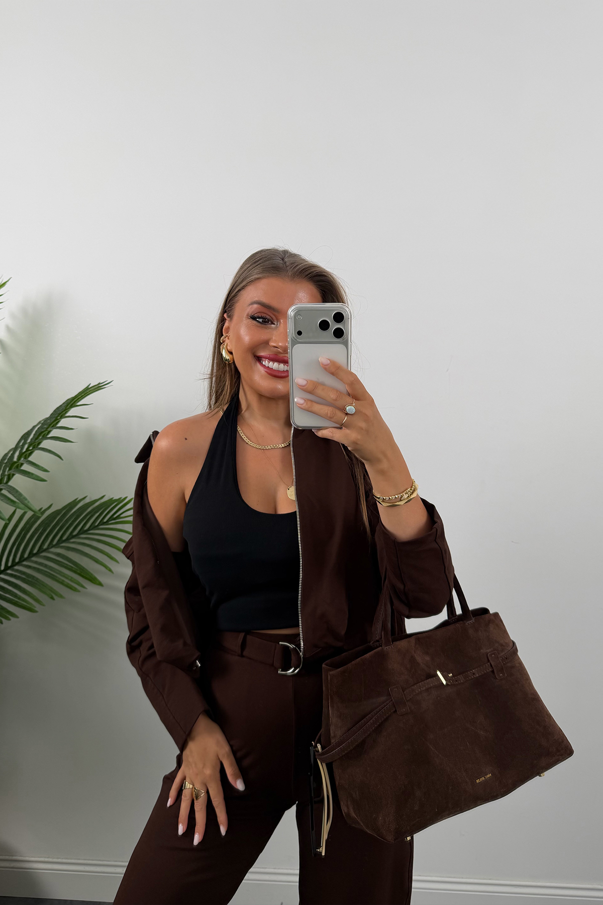 Bomber Ceketli Jogger Pantolon Takım Acı Kahve