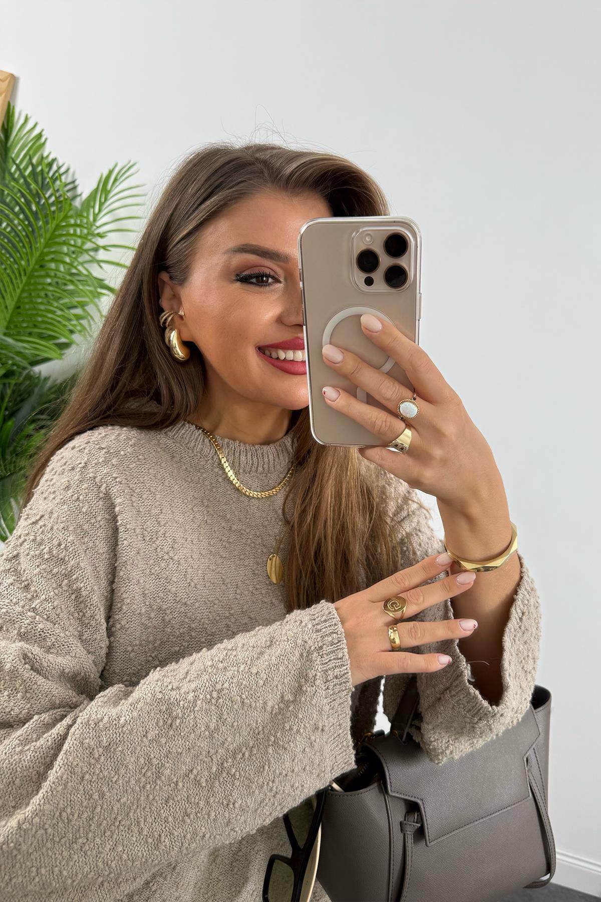 Buklet Triko Pinterest Model Geniş Kol Salaş Kazak Vizon