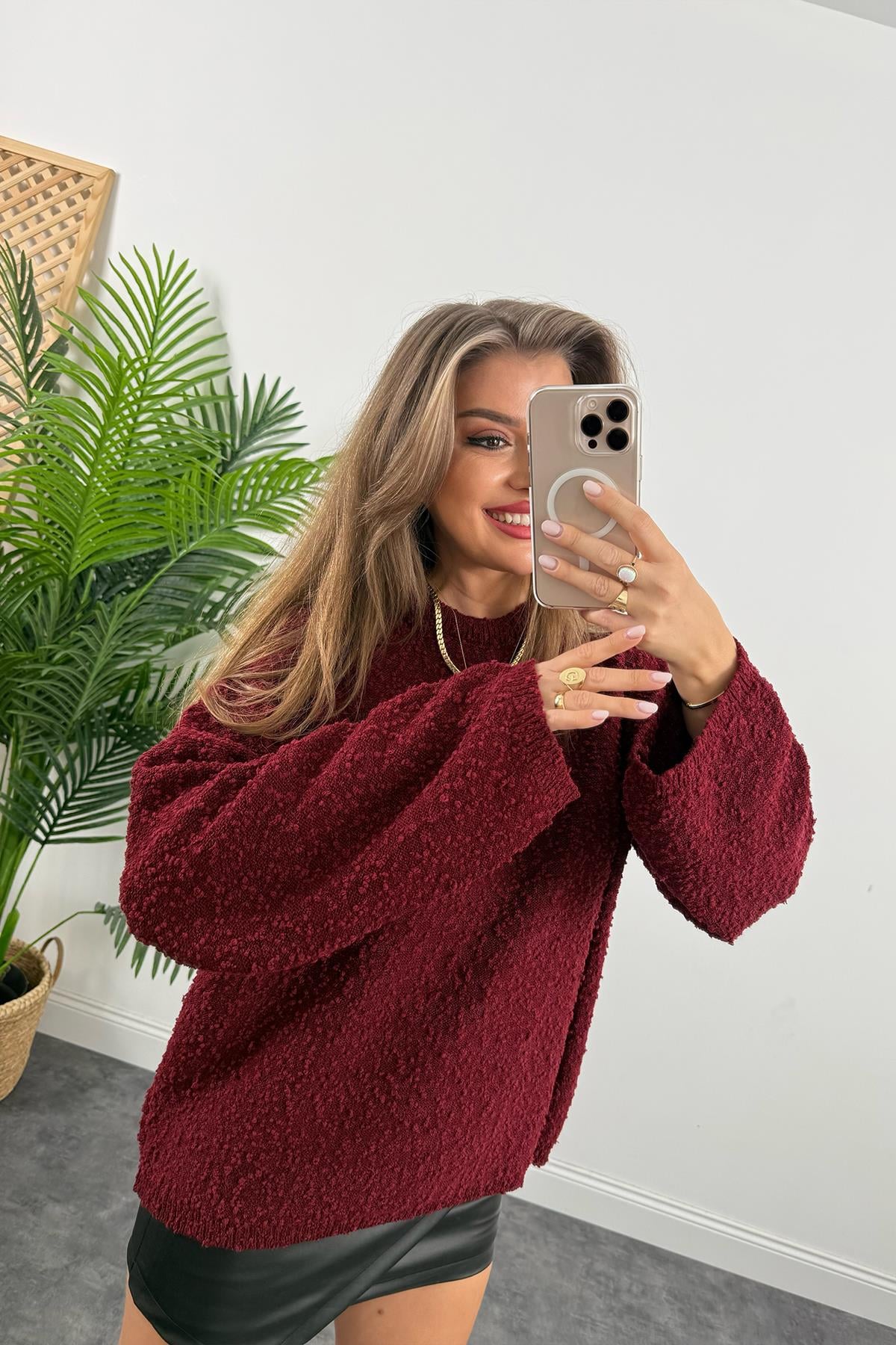 Buklet Triko Pinterest Model Geniş Kol Salaş Kazak Bordo
