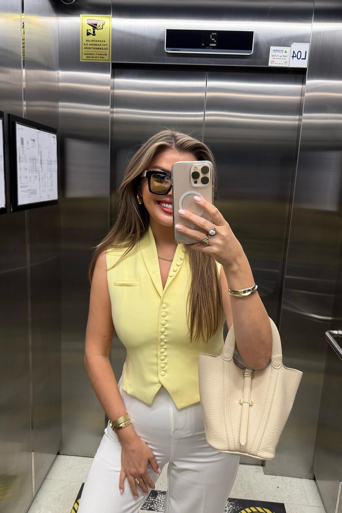 Çok Düğmeli Premium Seri Klasik Kumaş Yelek Sarı