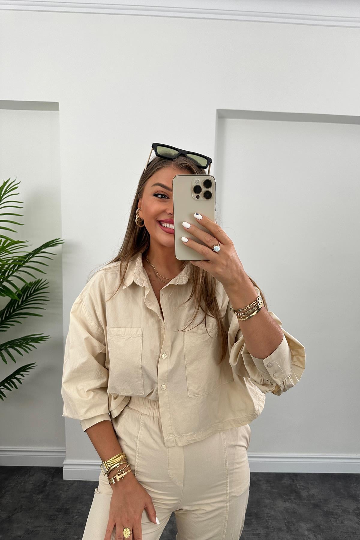Galia Premium Kalite Gömlek Jogger Pantolon Takım Taş