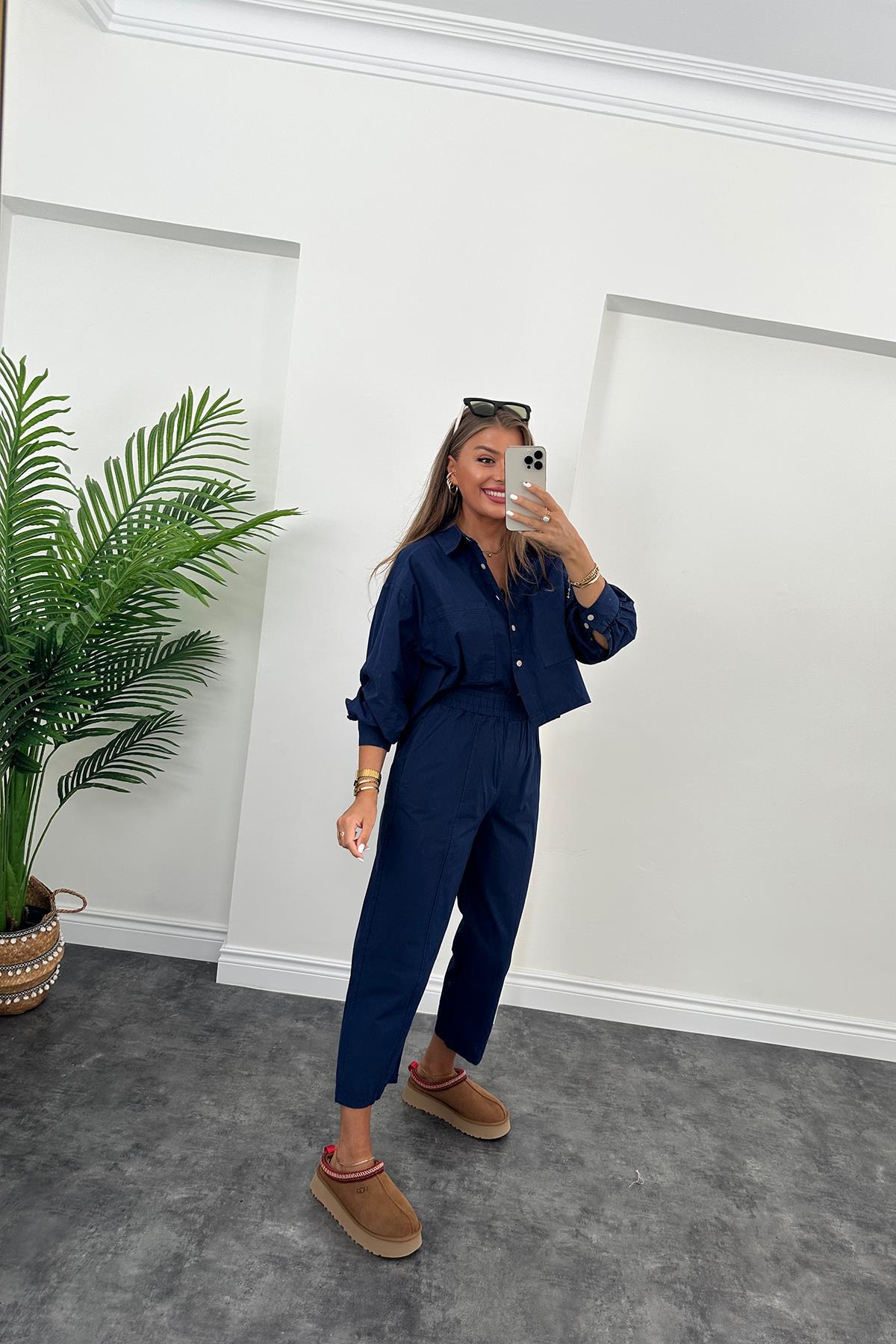 Galia Premium Kalite Gömlek Jogger Pantolon Takım Lacivert 