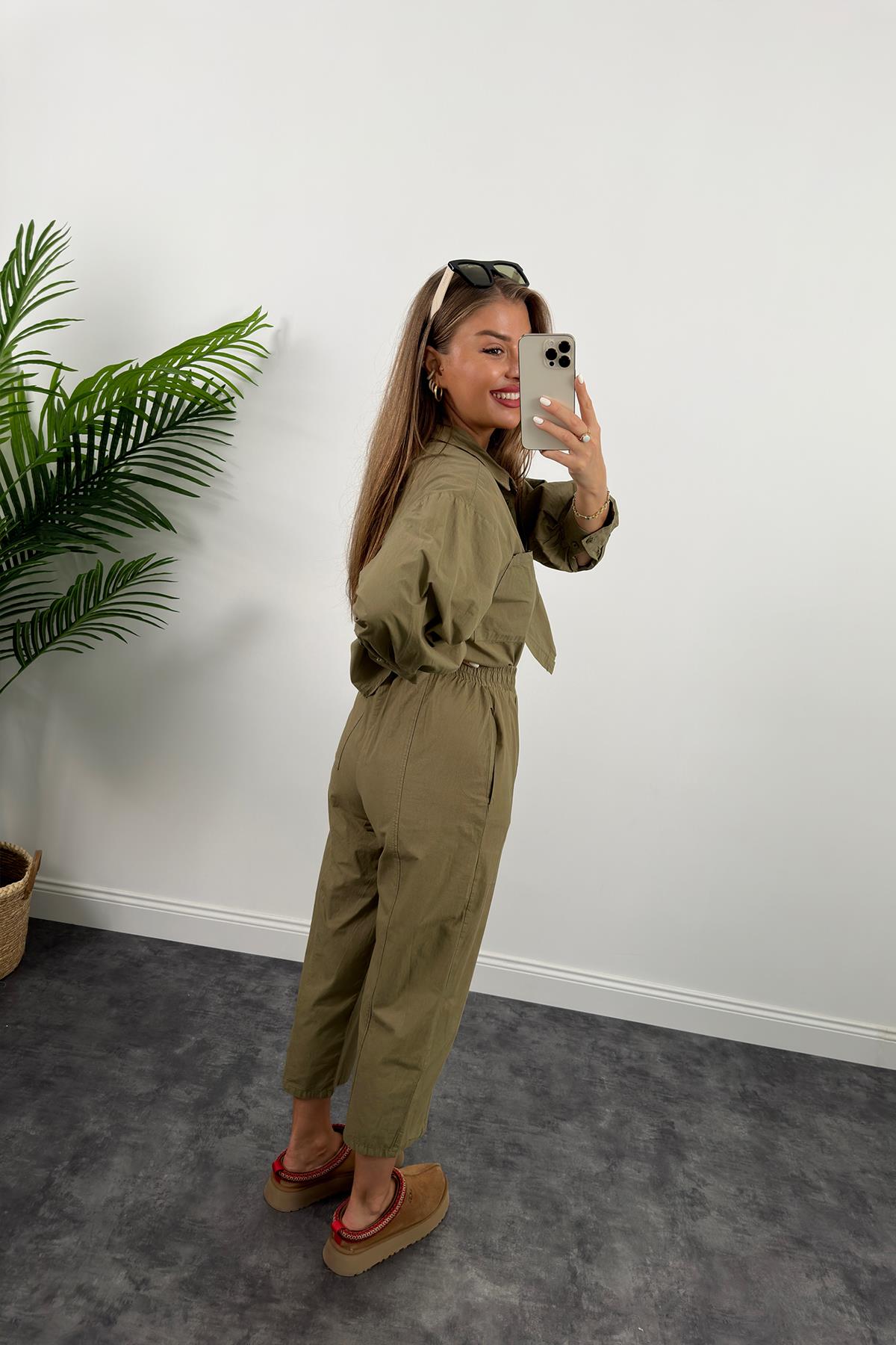 Galia Premium Kalite Gömlek Jogger Pantolon Takım Haki