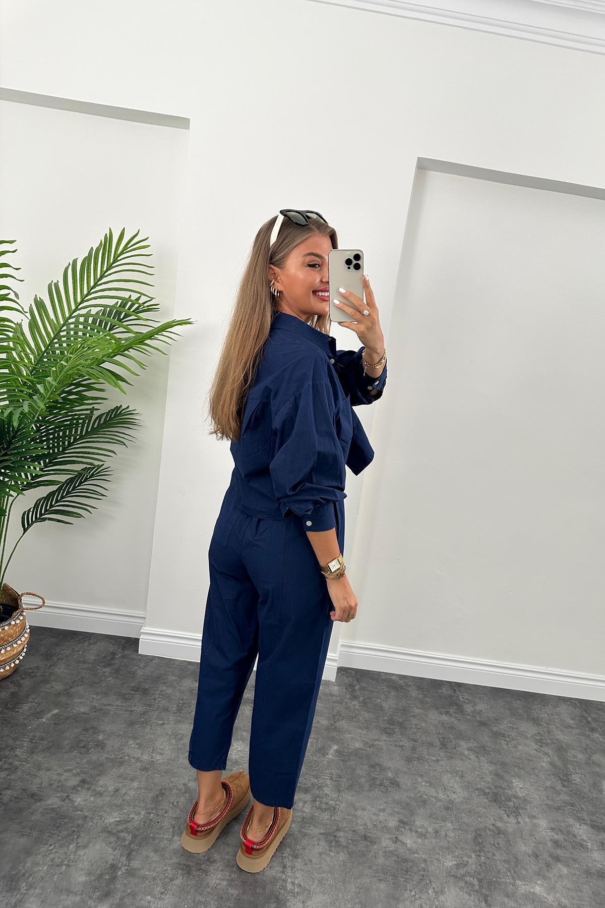 Galia Premium Kalite Gömlek Jogger Pantolon Takım Lacivert 