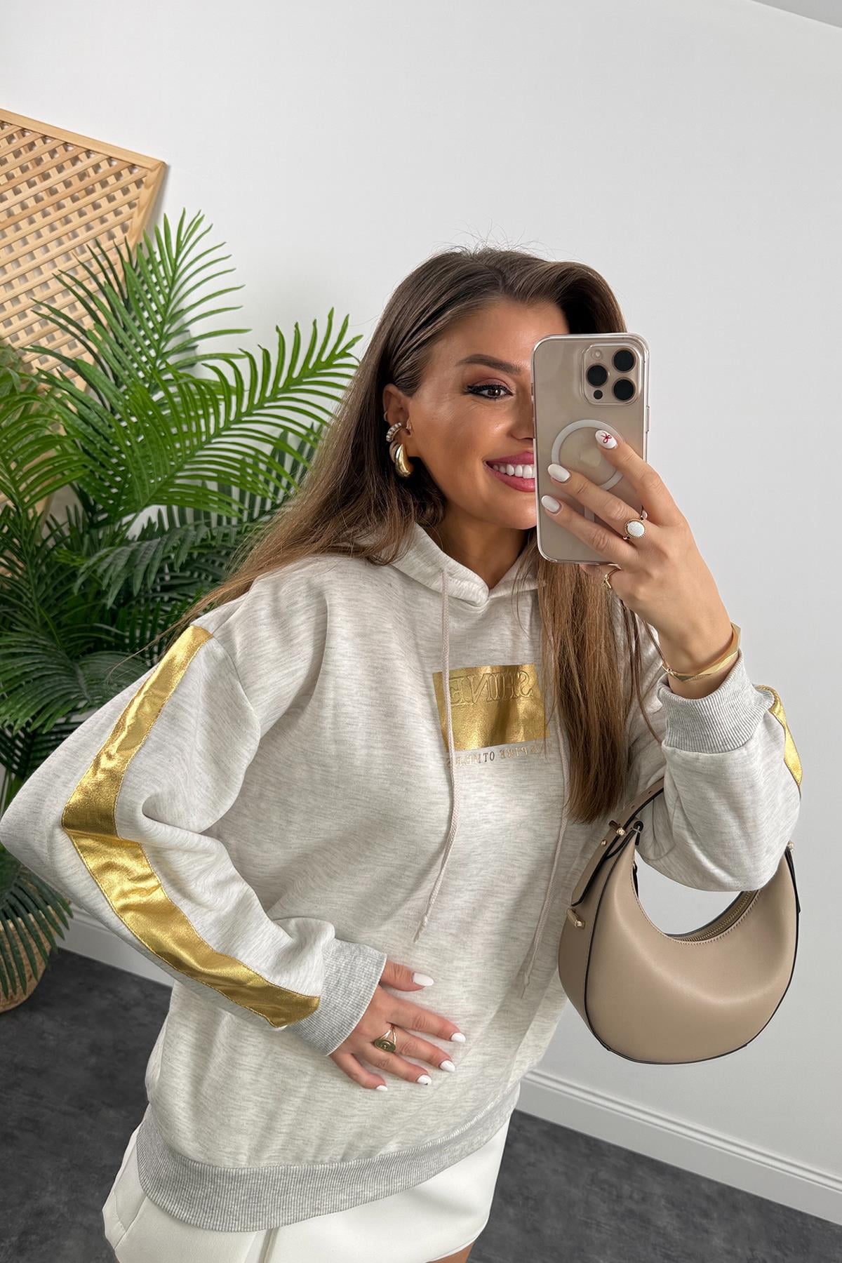 Gold Şeritli Shine Sweat Gri