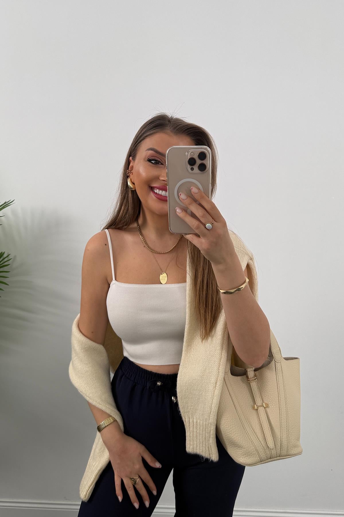 İthal Kumaş Beli Lastikli Atlas Jogger Pantolon Lacivert