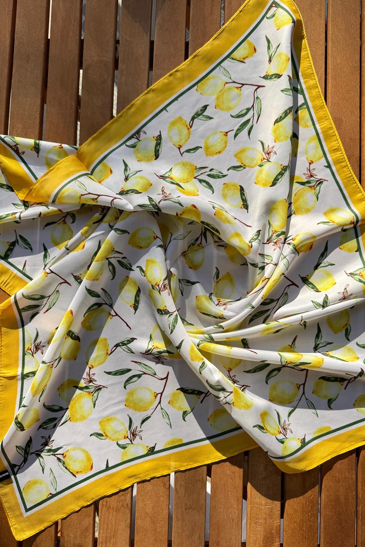 Limon Desenli Fular 70x70 (Sarı)