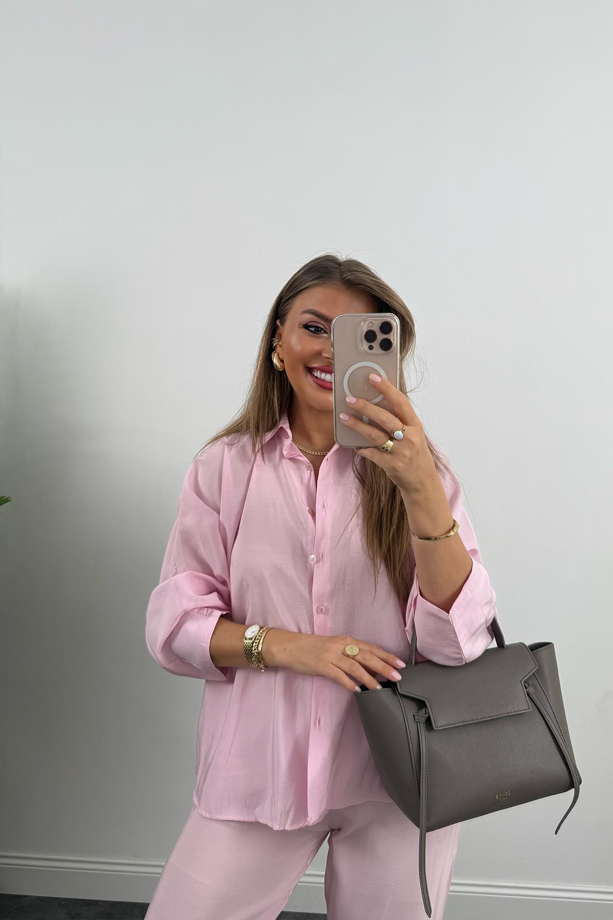 Lüx Kalite %100 Tensel Pamuk Kumaş Pensli Takım Pembe