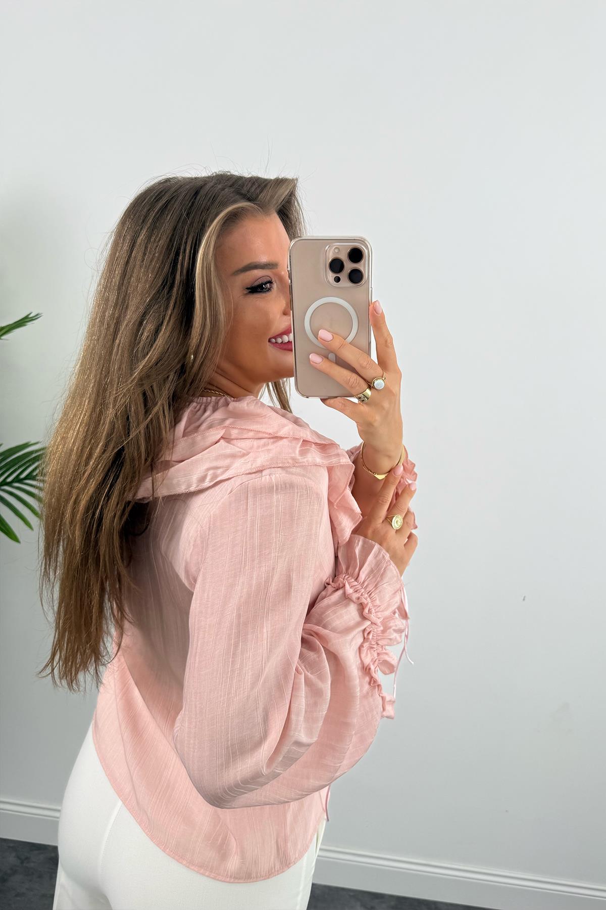 Lüx Kalite Amor Paris Valonlu Tasarım Gömlek Pembe