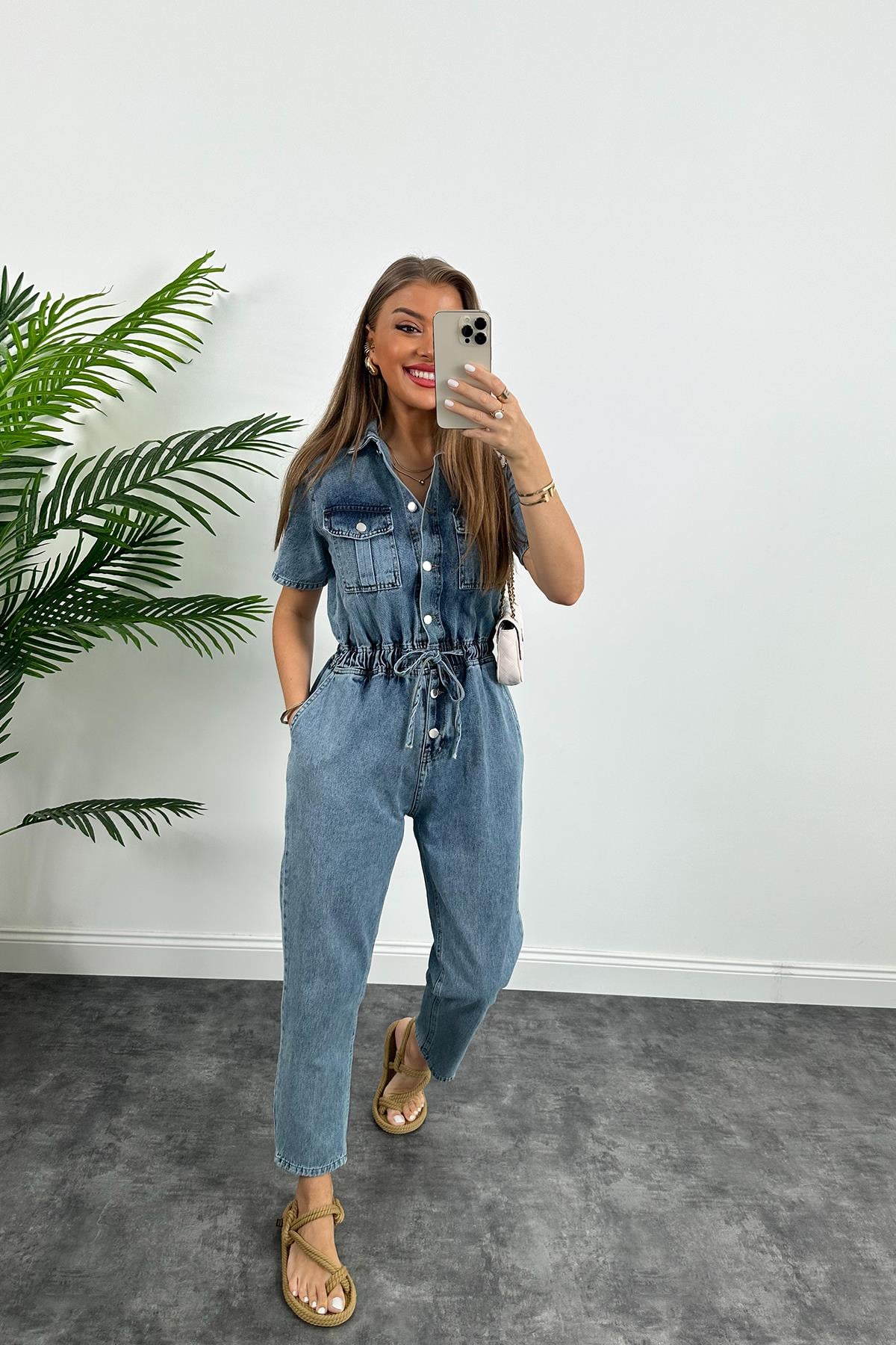 Lüx Kalite Beli Lastikli Jean Tulum
