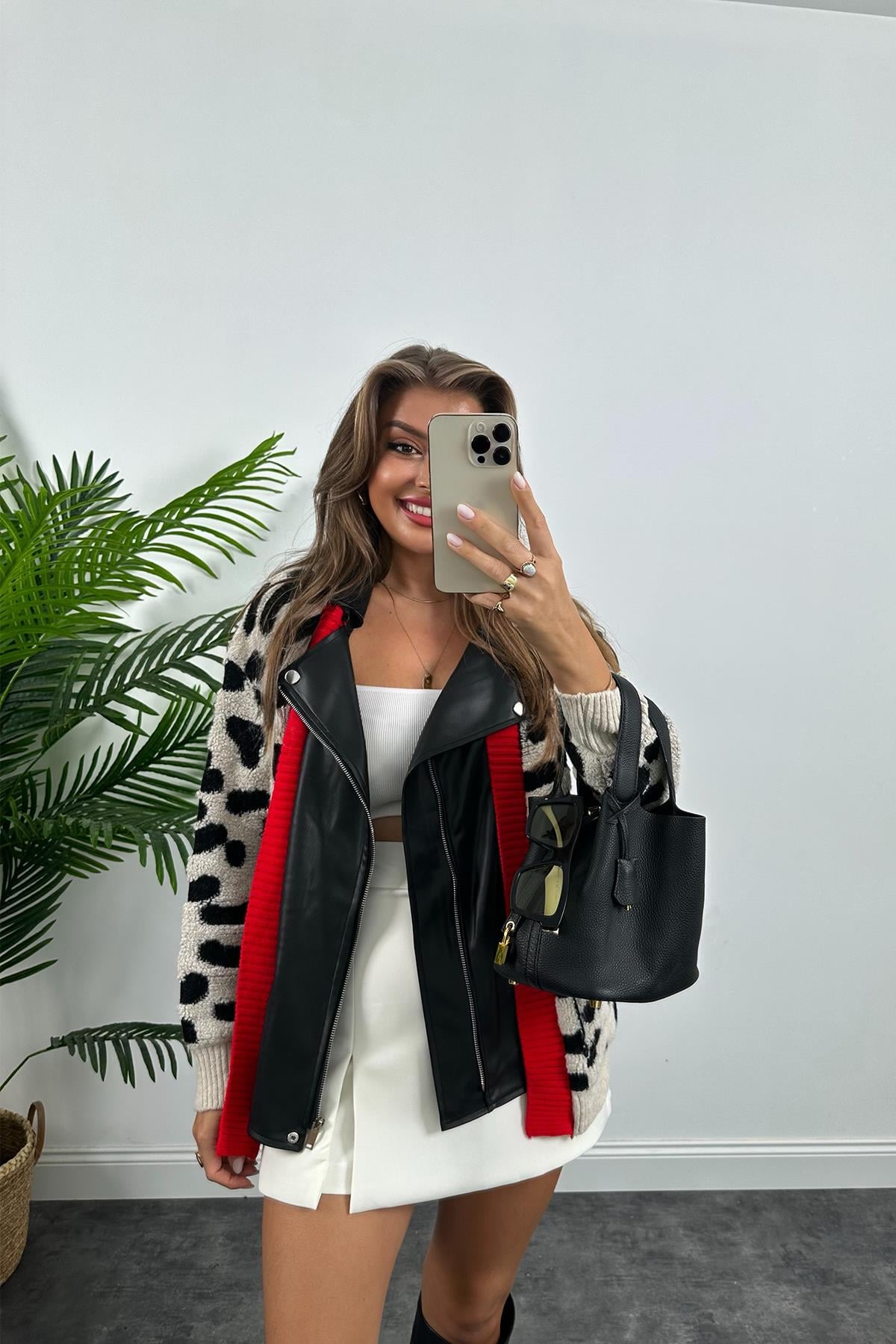 Marka Model Deri Garniili Tasarım Triko Ceket