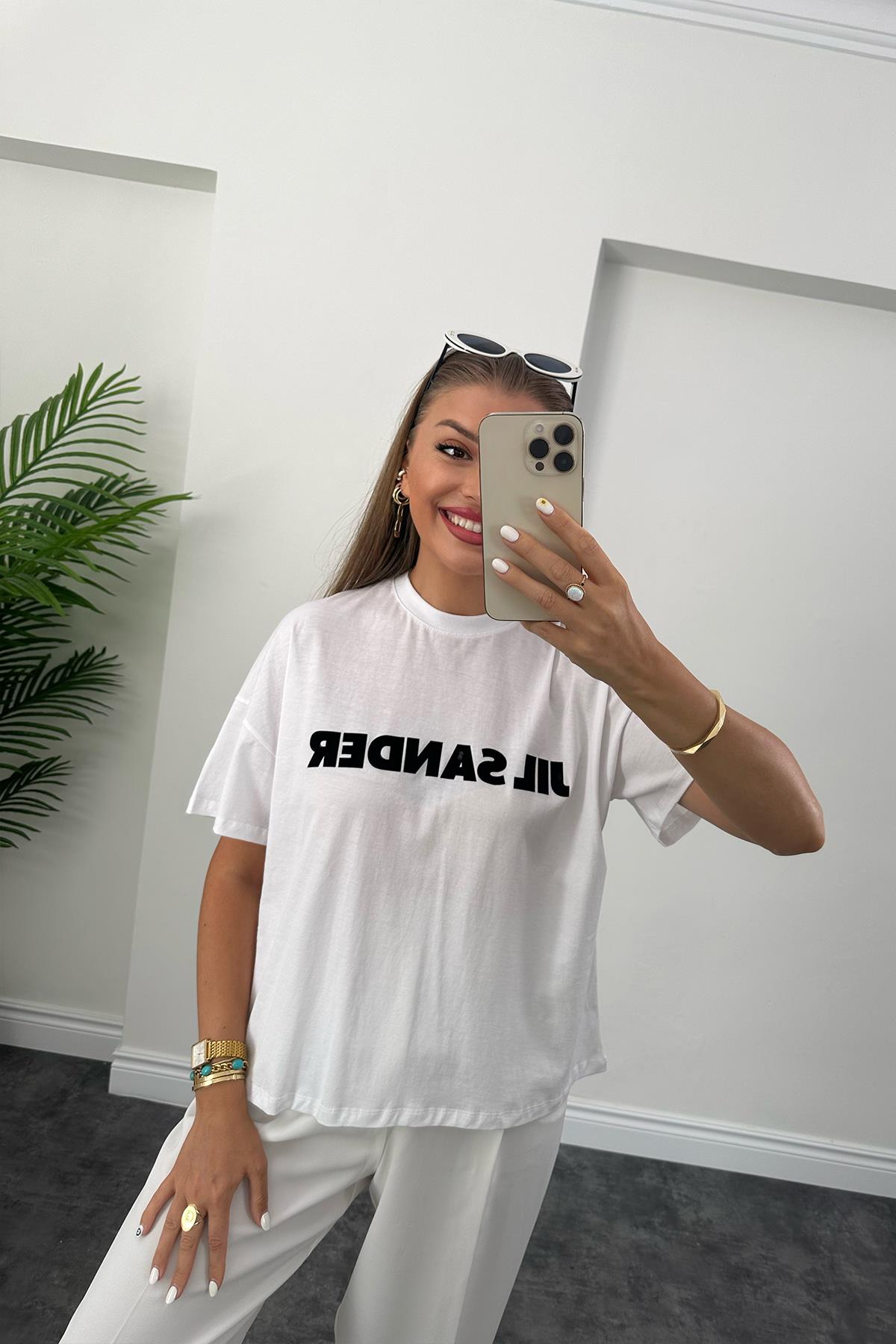 Marka Model Jil Sander Yazılı Lüx Kalite Basic Pamuklu Tshirt