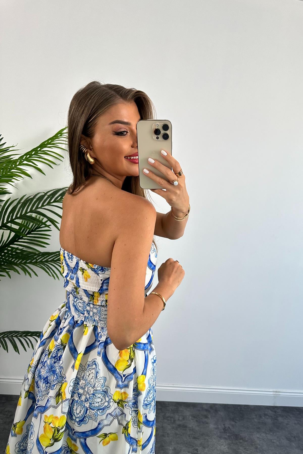Marka Model Kemerli Straplez Summer Elbise