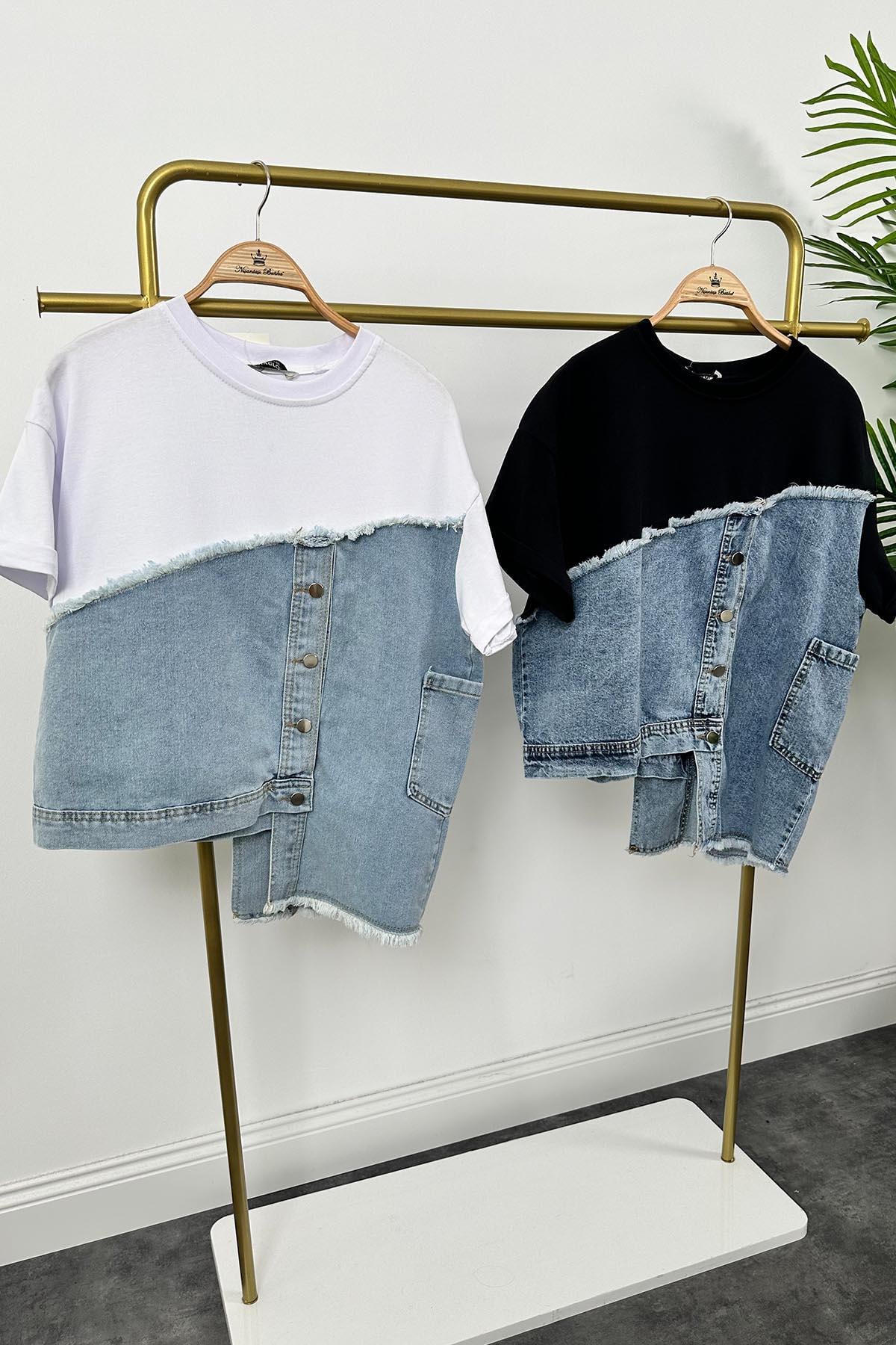 Marka Model Lüx Kalite Jean Mixli Bluz Siyah