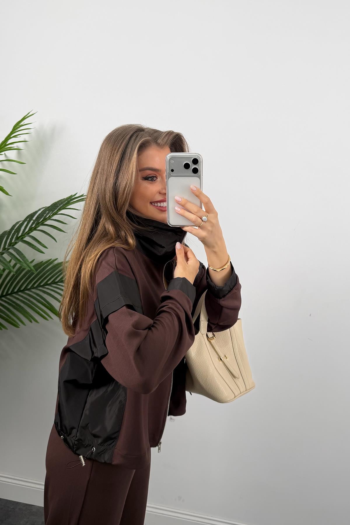 Marka Model Paraşüt Detaylı Oysh Kumaş Takım Acı Kahve