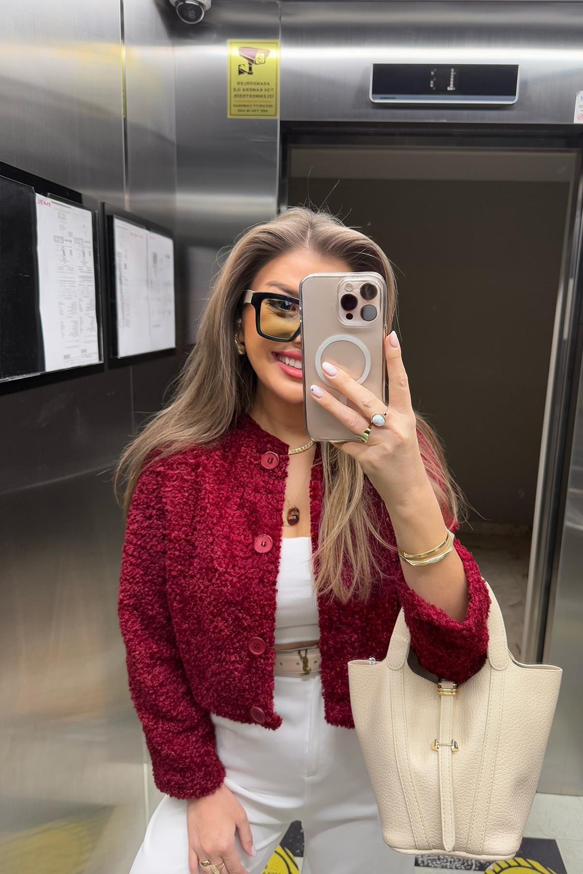 Marka Model Teddy Buklet Hırka Bordo