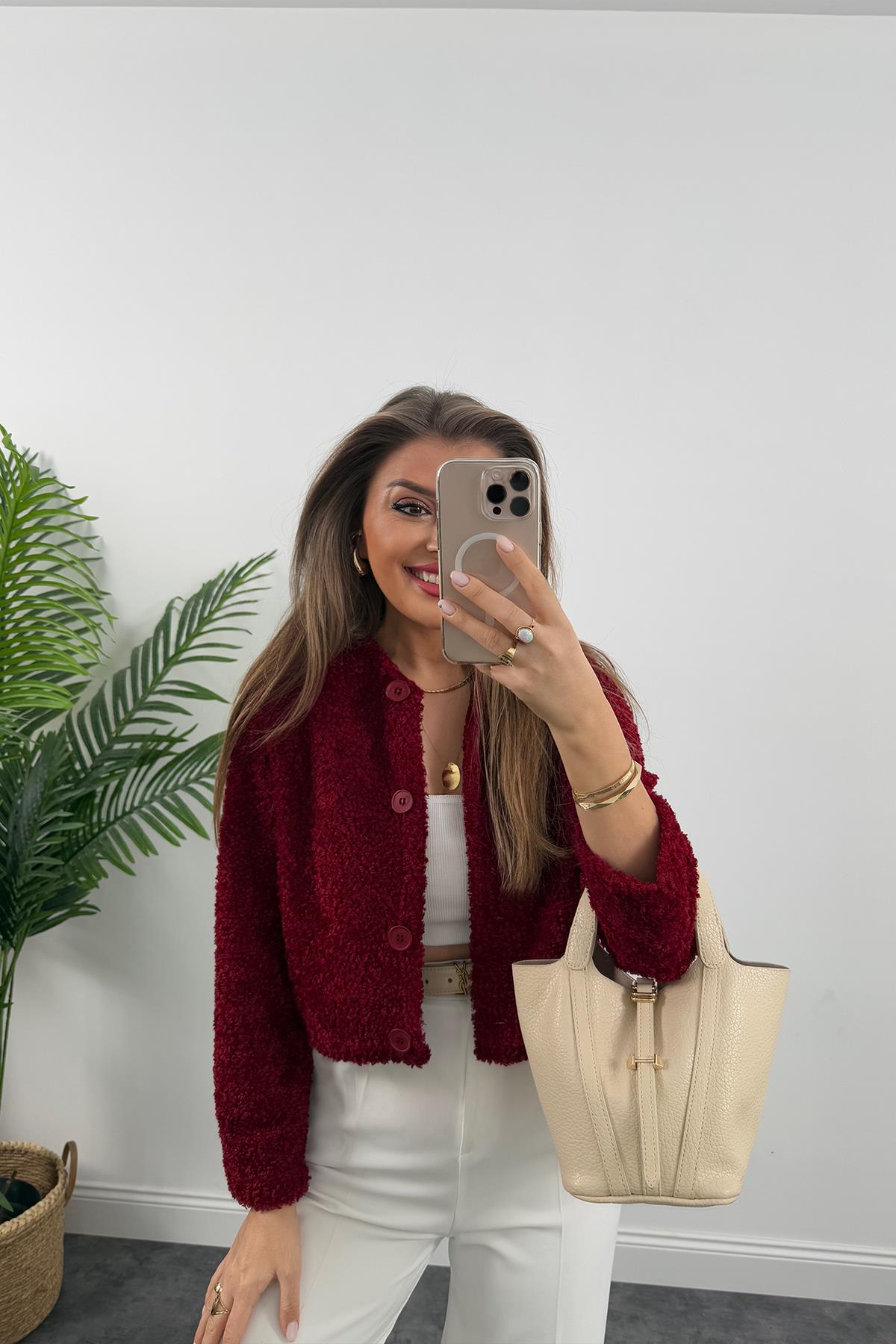 Marka Model Teddy Buklet Hırka Bordo