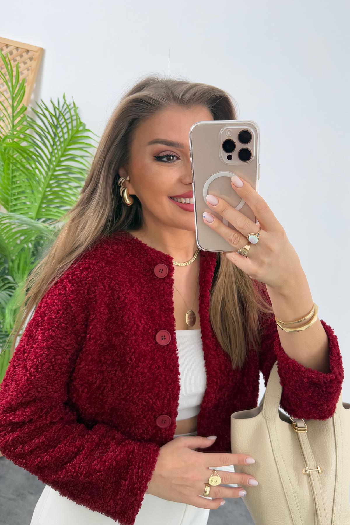 Marka Model Teddy Buklet Hırka Bordo