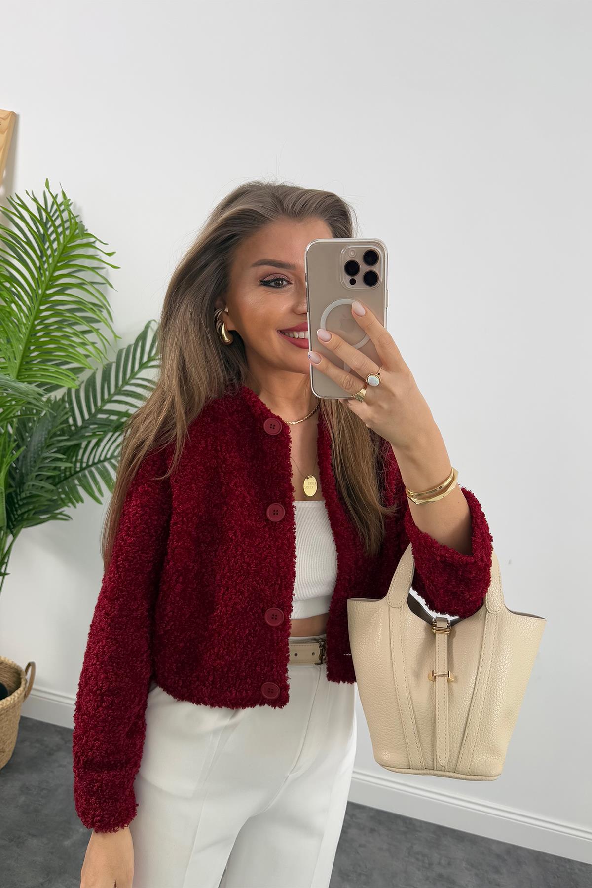 Marka Model Teddy Buklet Hırka Bordo