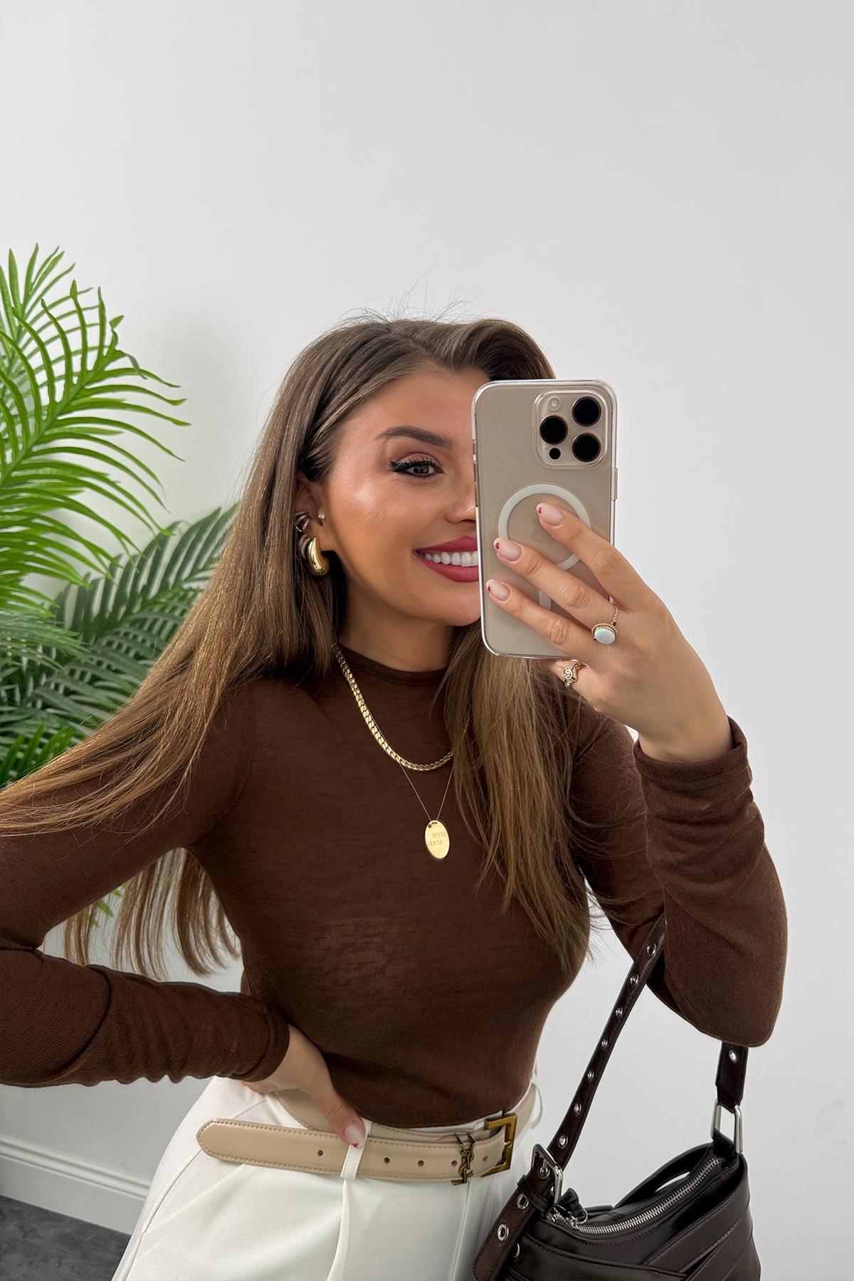 Marka Model Transparan İnce Triko Acı Kahve