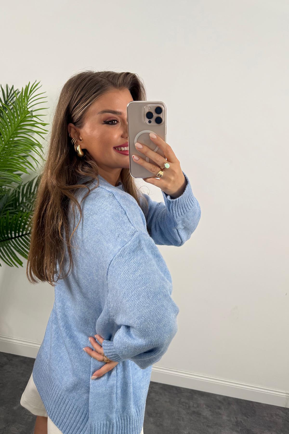 Massi Model Bisiklet Yaka Basic Yumoş Kazak Tatlı Mavi