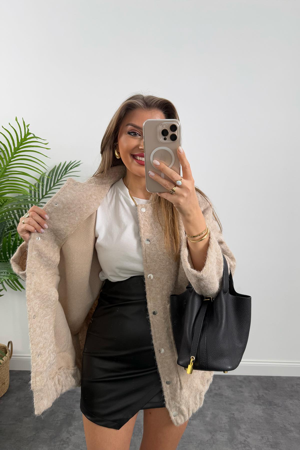 Massi Model Buklet Kumaş Uzun Bomber Mont Taş