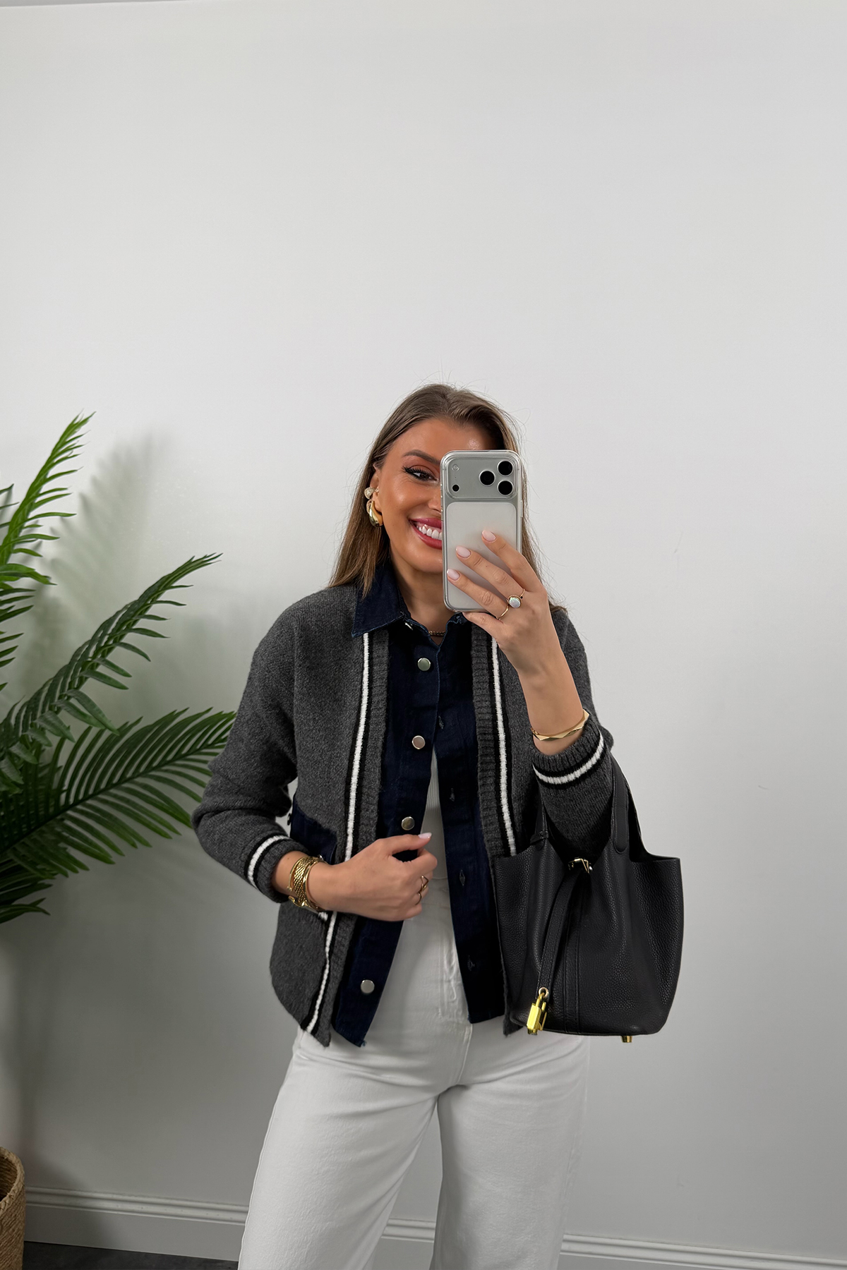 Massi model Jean Detaylı Triko Ceket Antrasit