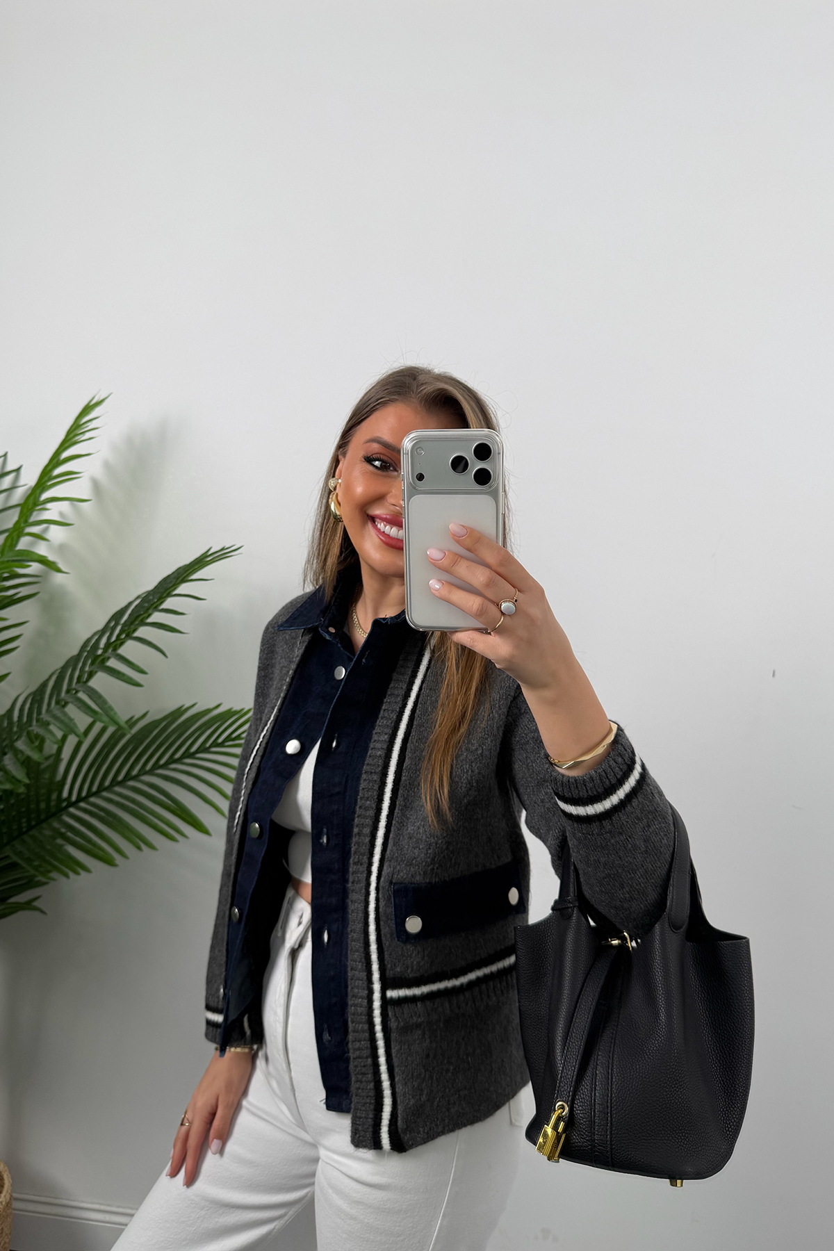 Massi model Jean Detaylı Triko Ceket Antrasit