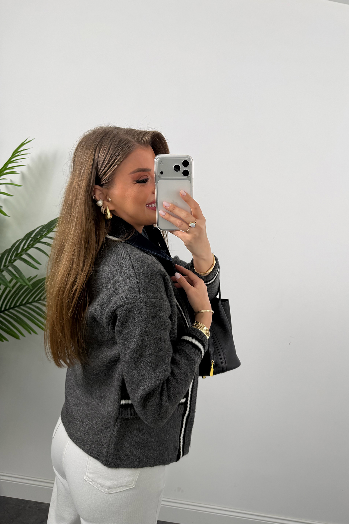 Massi model Jean Detaylı Triko Ceket Antrasit