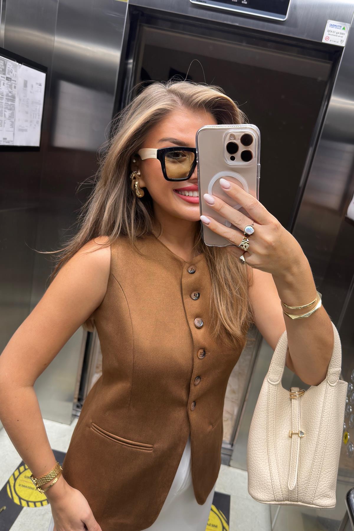 Massi Model Lüx Kalite Nubuk Yelek Taba Kahve