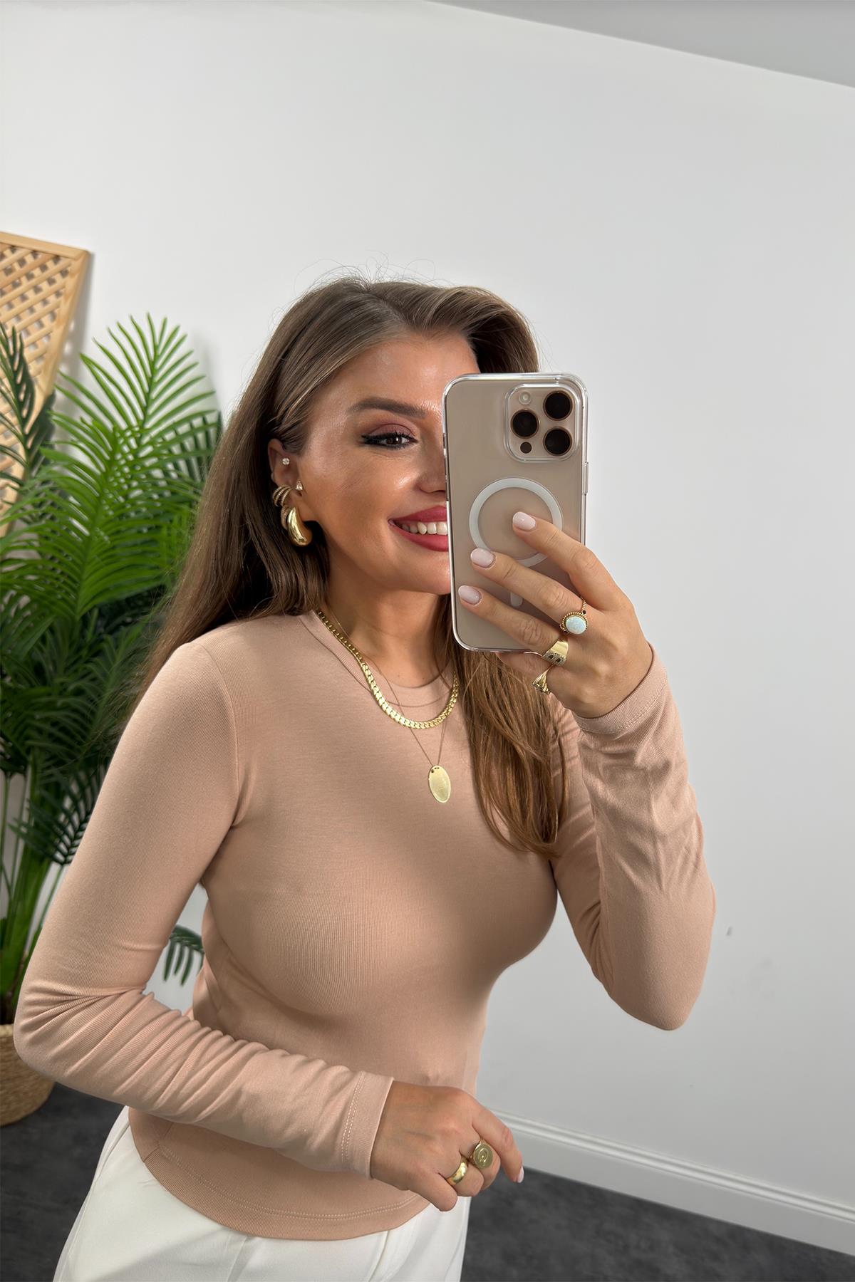 Massi Model Tam Pamuklu Soft Touch Likralı Basic Body Bej